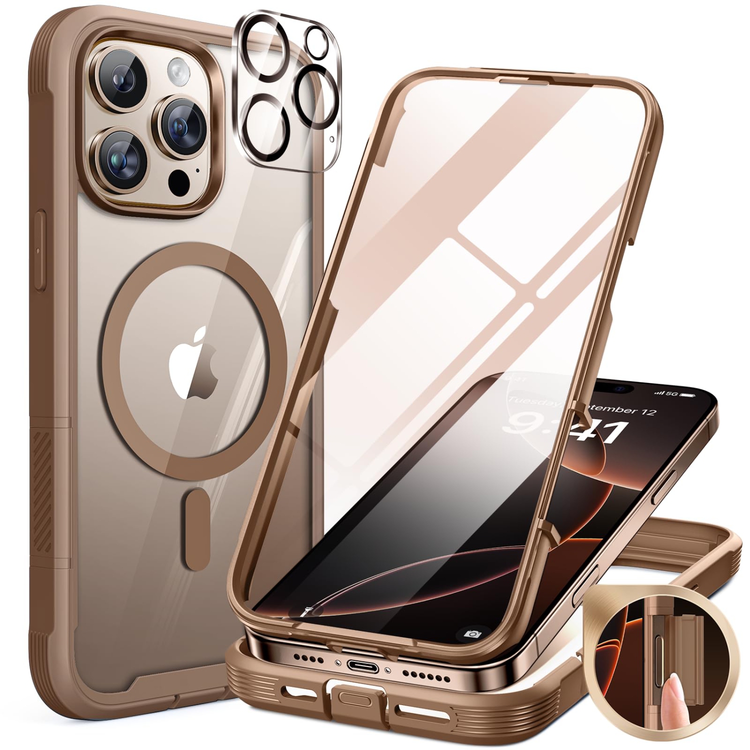 iPhone 16 Pro Max Case 6.9'' Full-Body Military Drop-Proof Phone Case for iPhone 16 Pro Max with Built-in Glass Screen Protector & Camera Protector