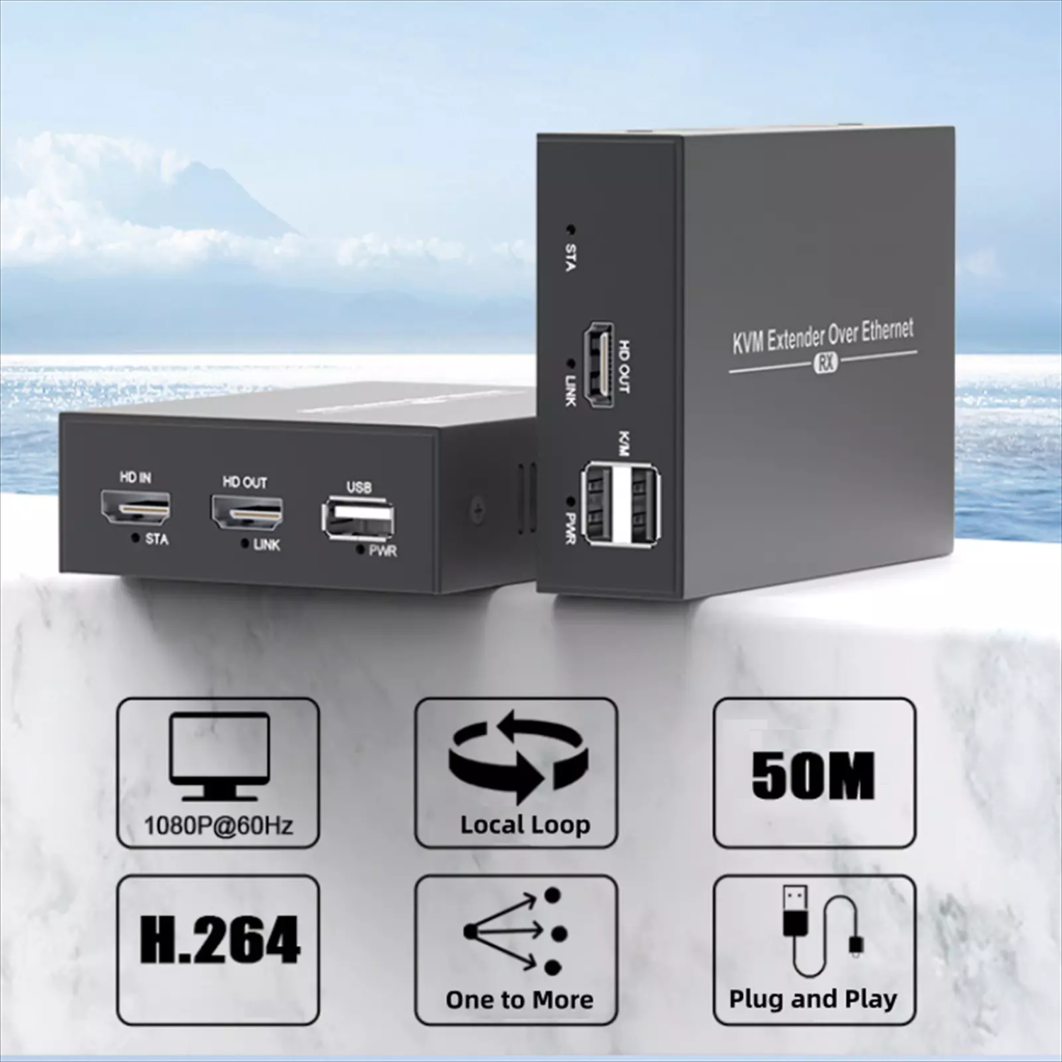 Prolongateur KVM HDMI USB 50 m via un seul câble Ethernet Cat5e/6 pour CCTV PC Portable à usage professionnel à domicile
