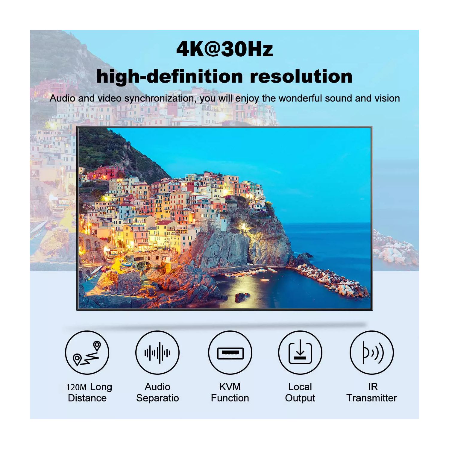 Prolongateur KVM HDMI USB 50&nbsp;m via un seul câble Ethernet Cat5e/6 pour CCTV PC Portable à usage professionnel à domicile