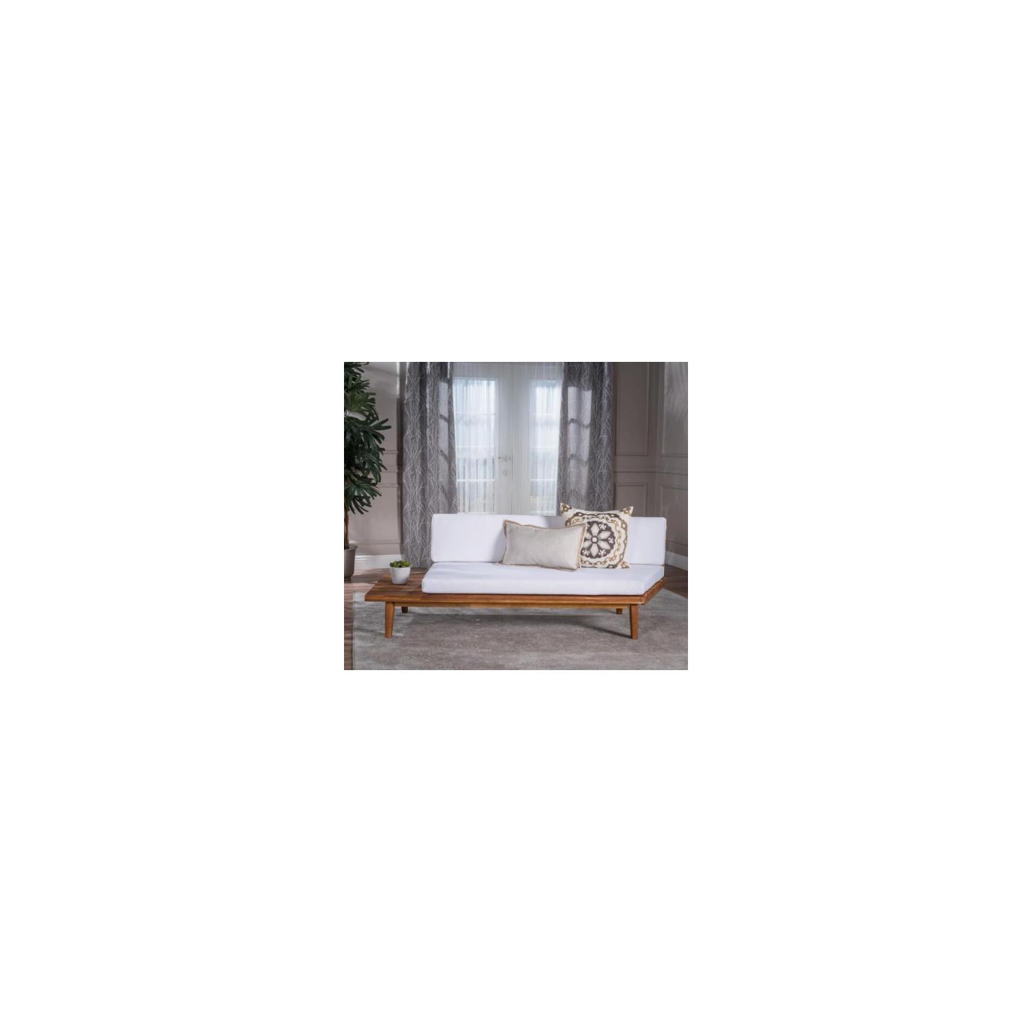 Indoor Minimalist Acacia Wood LEFT-Sided 2 SEATER Sofa with White Cushions