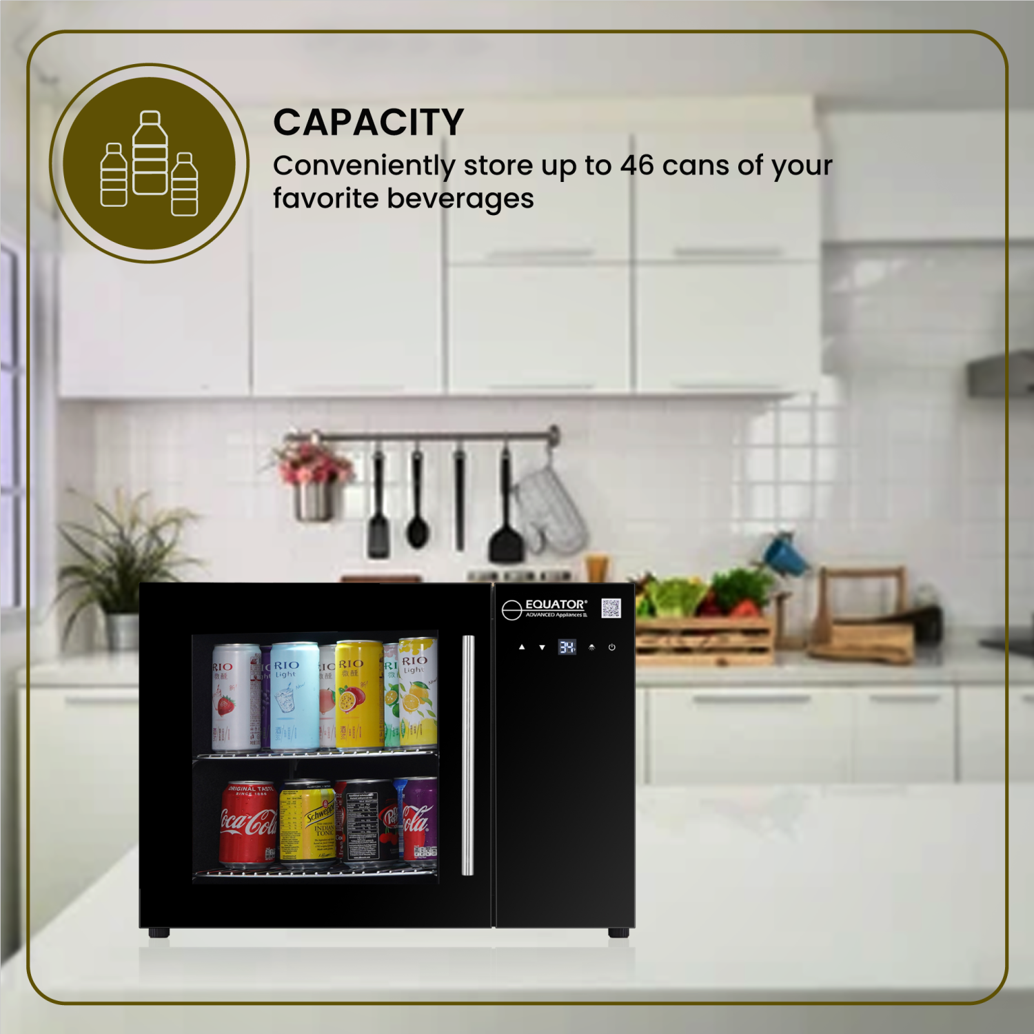 Equator 25in COUNTERTOP Beverage Refrigerator 40 Cans Touch Control 110V