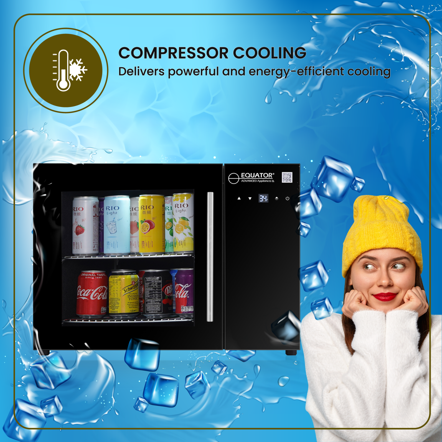 Equator 25in COUNTERTOP Beverage Refrigerator 40 Cans Touch Control 110V