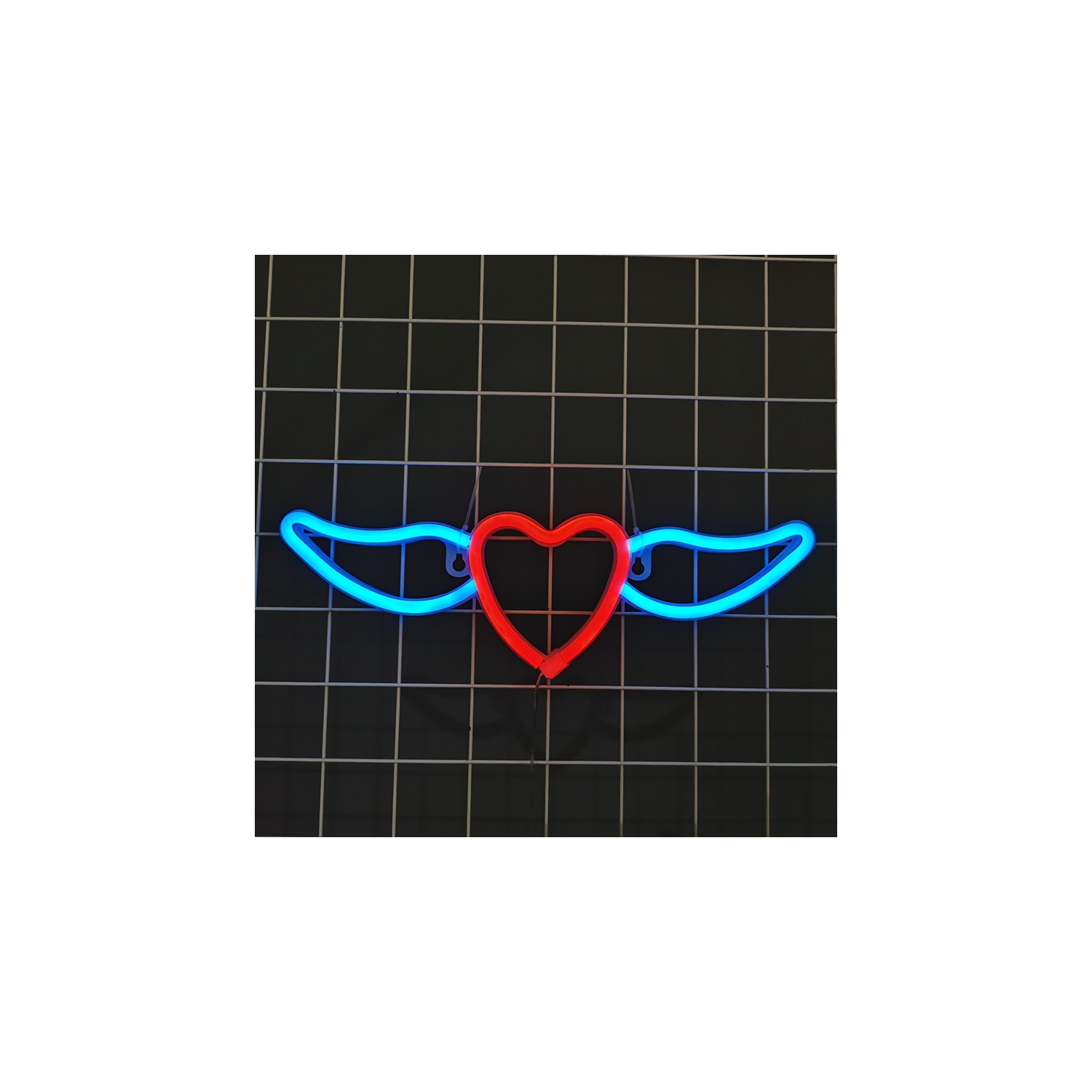 Panneau néon 1 pces Affiche néon LED illuminé, USB ou aile d'ange à piles, lumière de nuit décorative en forme de coeur, décoration murale de bar,