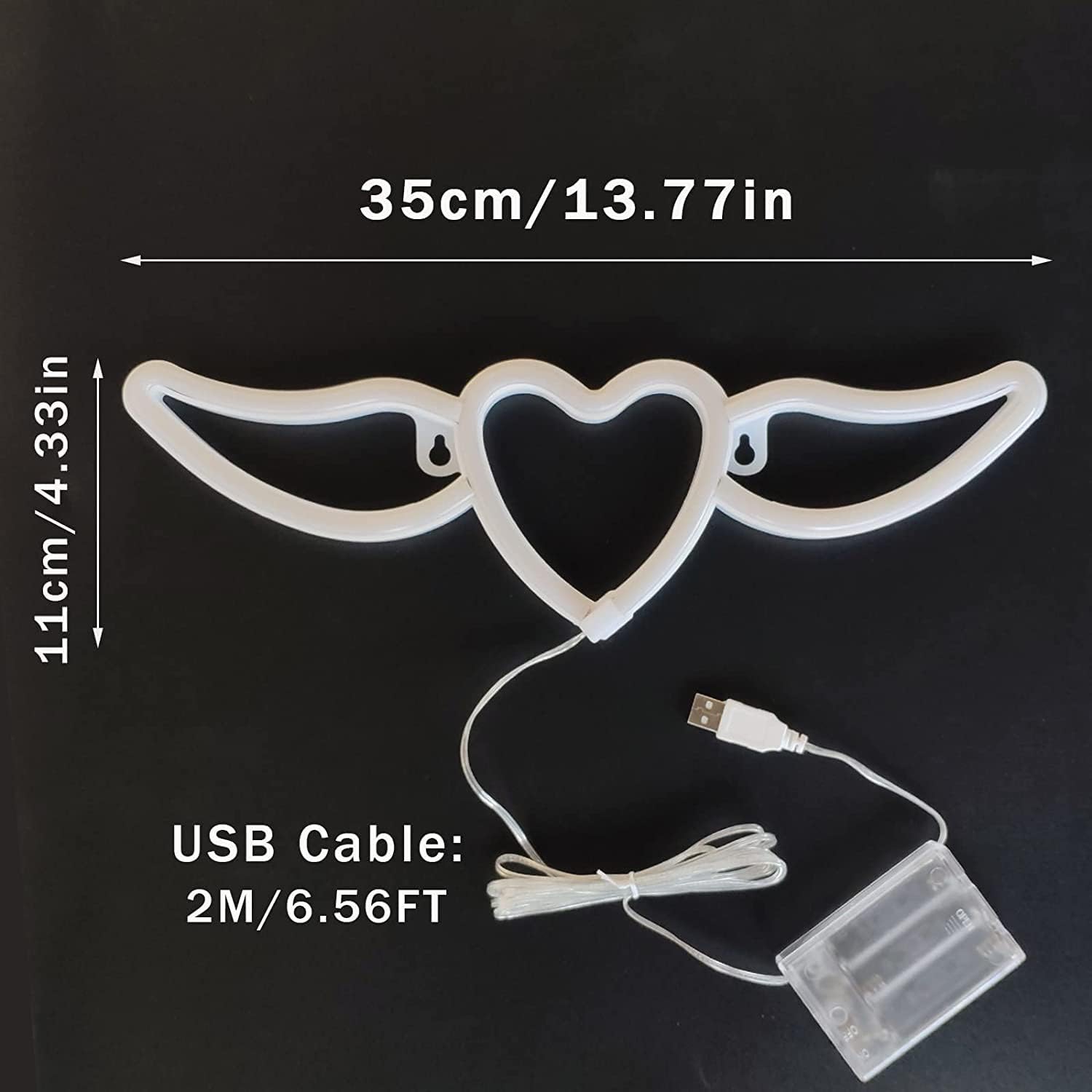 Panneau néon 1 pces Affiche néon LED illuminé, USB ou aile d'ange à piles, lumière de nuit décorative en forme de coeur, décoration murale de bar,