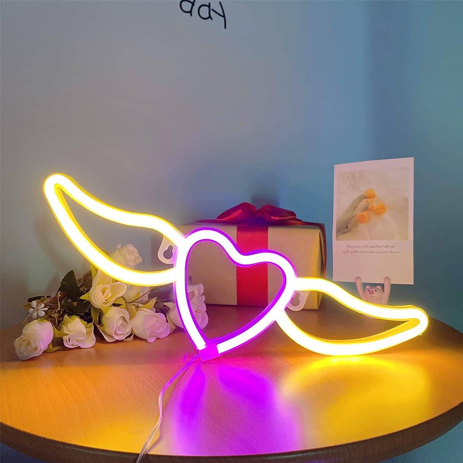 Panneau néon 1 pces Affiche néon LED illuminé, USB ou aile d'ange alimentée par piles, veilleuse décorative, coeur, décoration murale, bar, bière