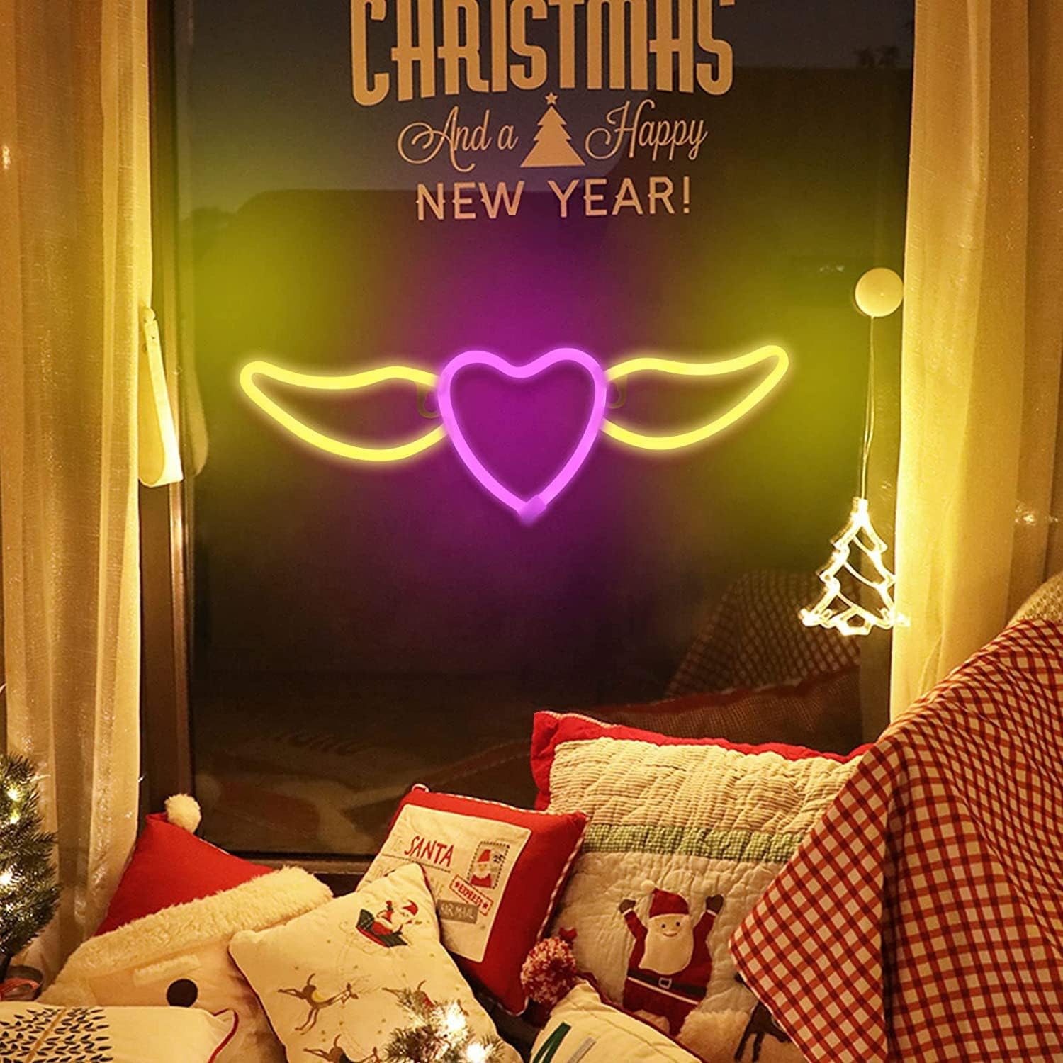 Panneau néon 1 pces Affiche néon LED illuminé, USB ou aile d'ange alimentée par piles, veilleuse décorative, coeur, décoration murale, bar, bière