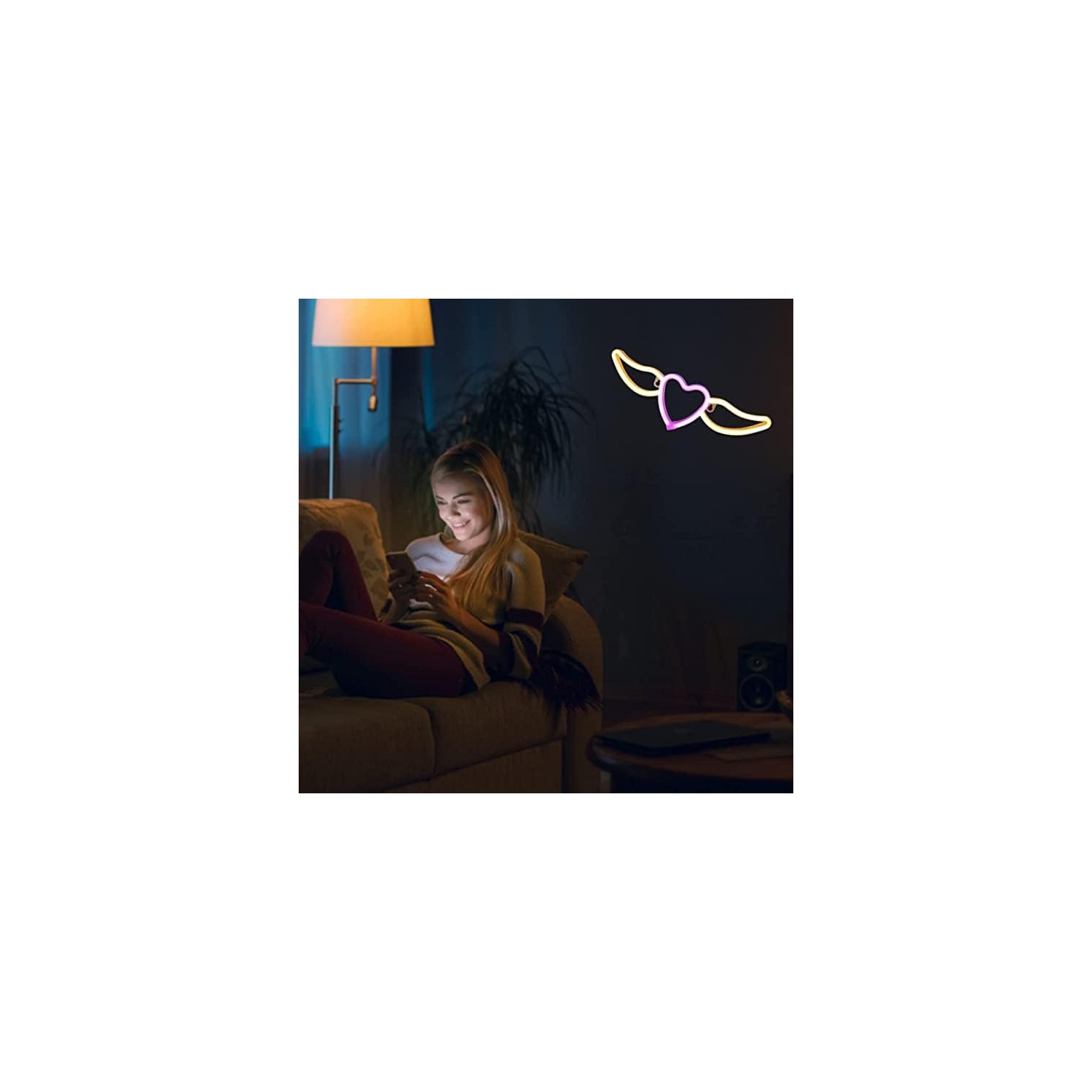 Panneau néon 1 pces Affiche néon LED illuminé, USB ou aile d'ange alimentée par piles, veilleuse décorative, coeur, décoration murale, bar, bière