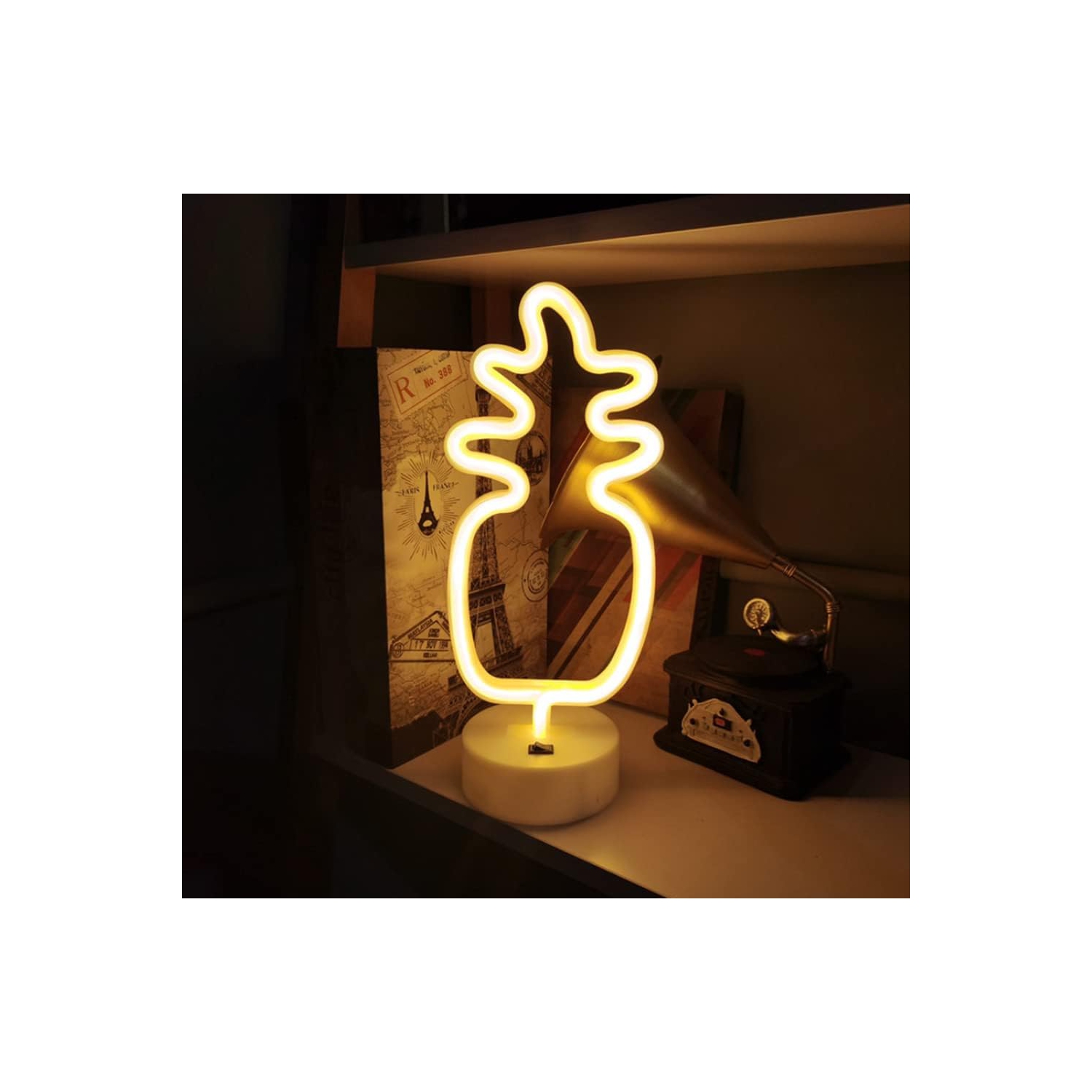Affiche néon 1 pièces, panneau néon ananas lampe de nuit LED lampe de nuit USB Lampe de nuit DEL alimentée par piles, lampe murale de chambre