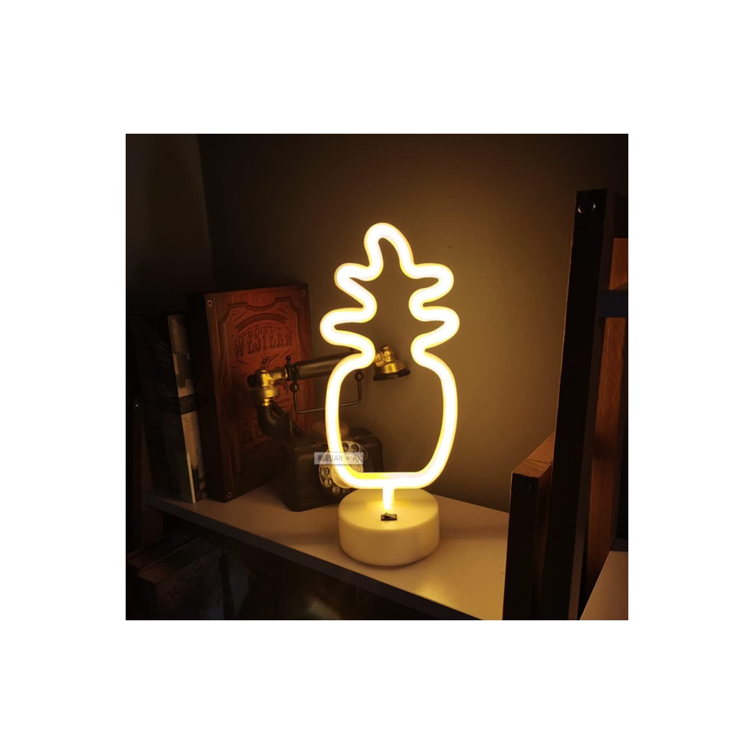 Affiche néon 1 pièces, panneau néon ananas lampe de nuit LED lampe de nuit USB Lampe de nuit DEL alimentée par piles, lampe murale de chambre