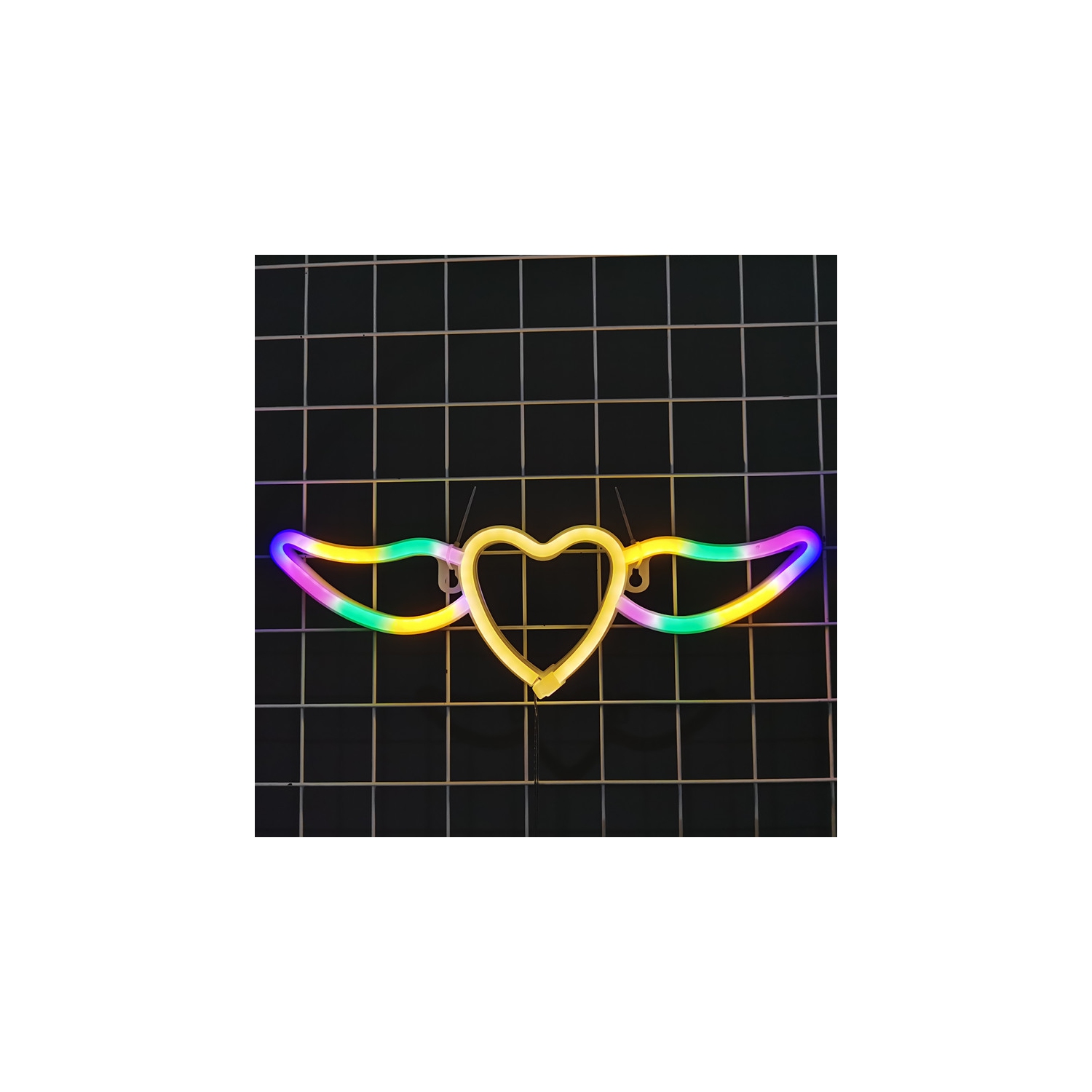 Panneau néon 1 pces Affiche néon LED illuminé, USB ou aile en forme d'ange alimentée par piles, veilleuse décorative en forme de coeur, décoration
