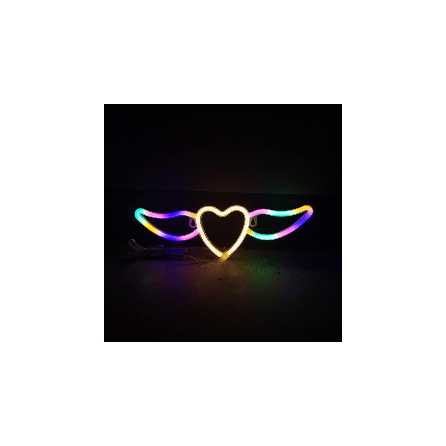 Panneau néon 1 pces Affiche néon LED illuminé, USB ou aile en forme d'ange alimentée par piles, veilleuse décorative en forme de coeur, décoration