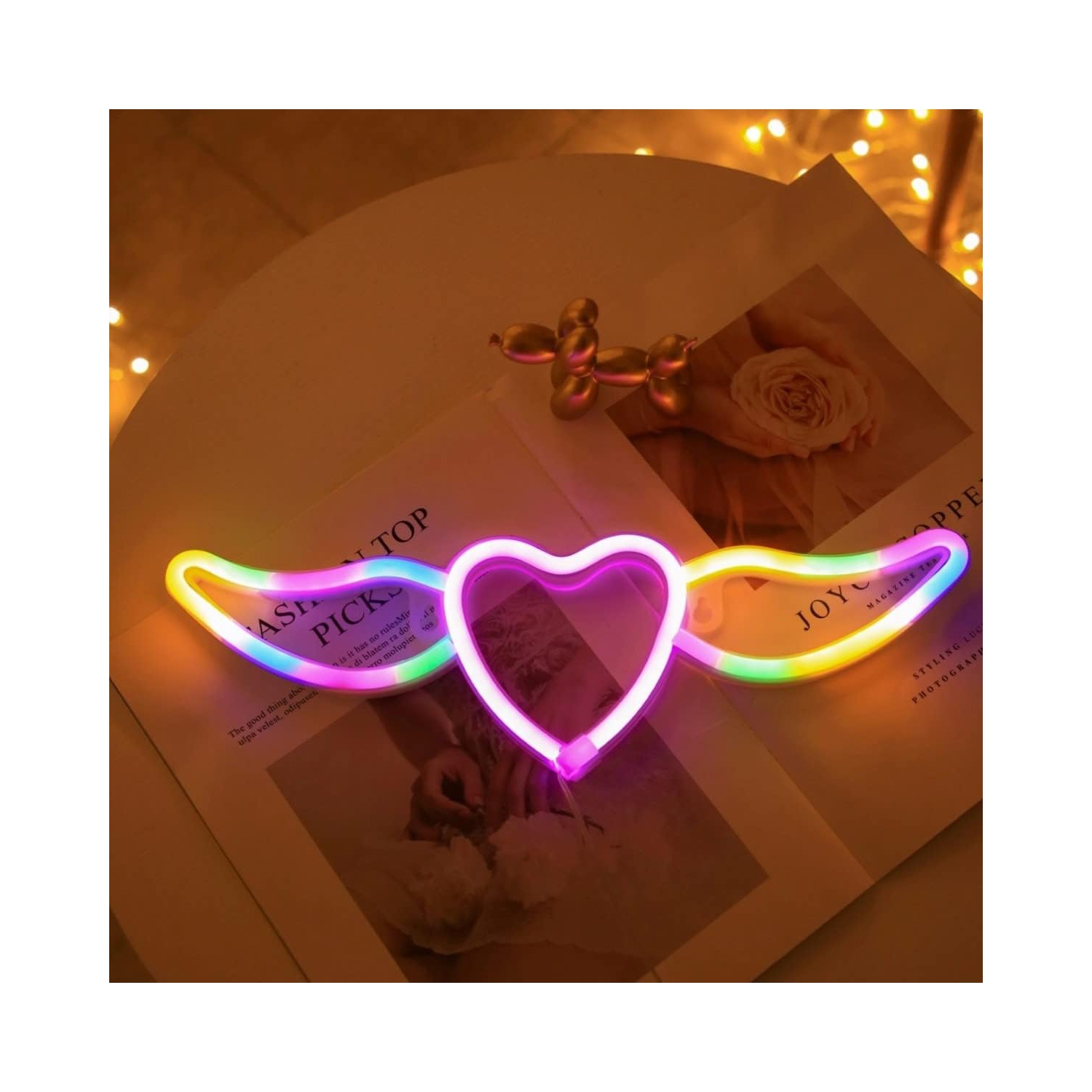 Panneau néon 1 pces Affiche néon LED illuminé, USB ou aile en forme d'ange alimentée par piles, veilleuse décorative en forme de coeur, décoration