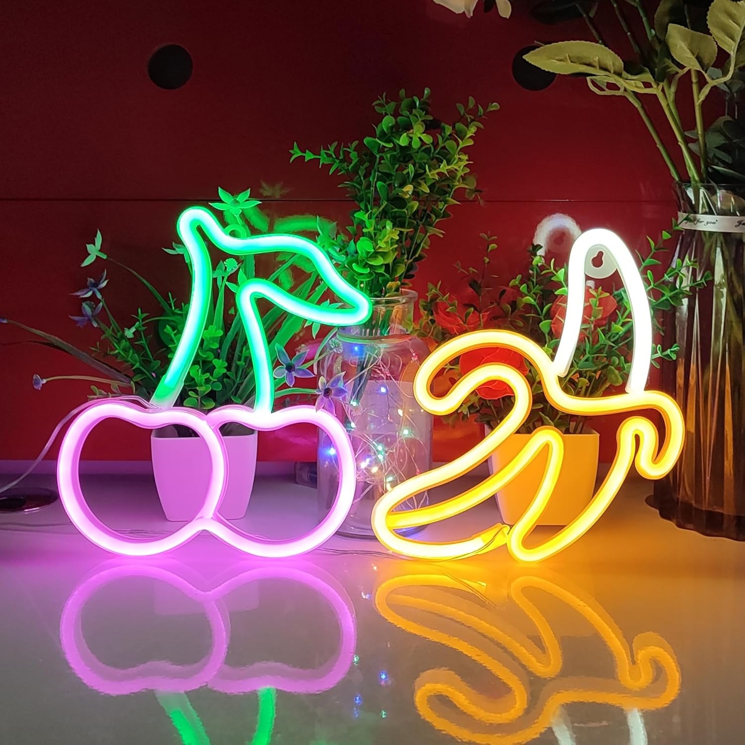 1-pcs Cherry Neon Sign,USB or 3-AA Battery Powered Neon Light,LED Table Decoration,Bedroom Wall Decoration,Birthday Gift,Wedding Supplies Business