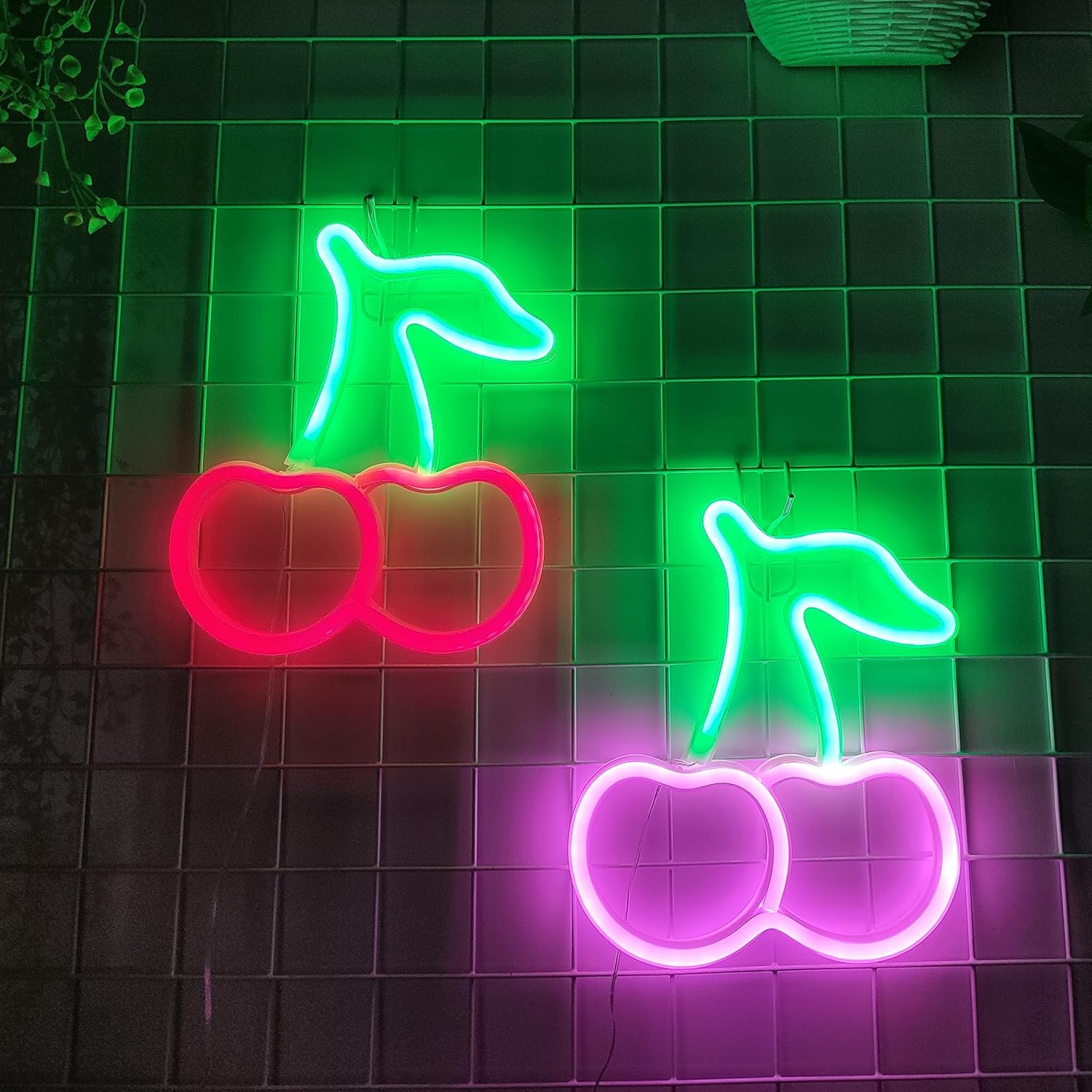 1-pcs Cherry Neon Sign,USB or 3-AA Battery Powered Neon Light,LED Table Decoration,Bedroom Wall Decoration,Birthday Gift,Wedding Supplies Business