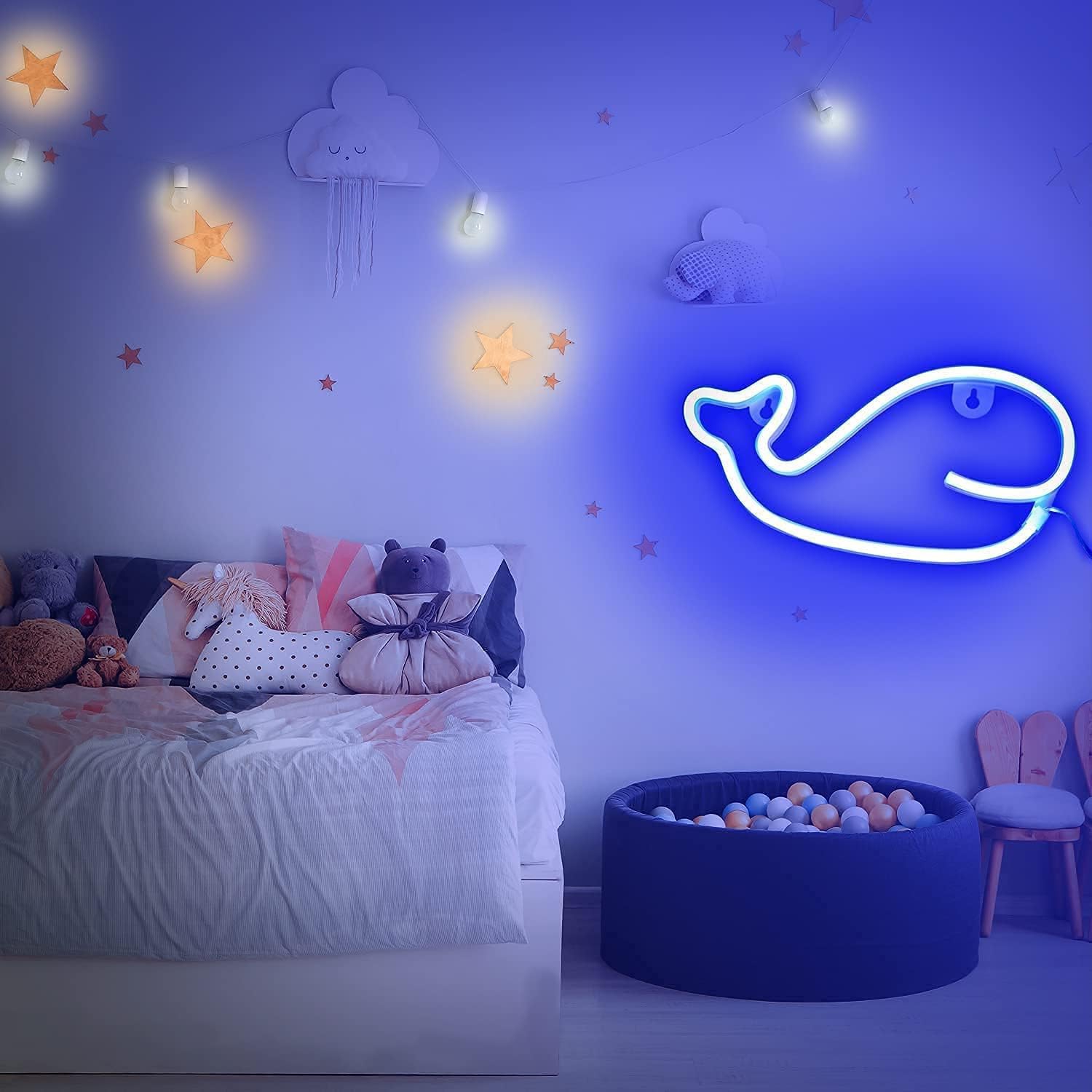 Enseigne néon baleine 1 pièces, décoration murale néon LED, pour décoration murale Chambre de jeu Jeu Chambre de garçon Grand cadeau pour enfant,