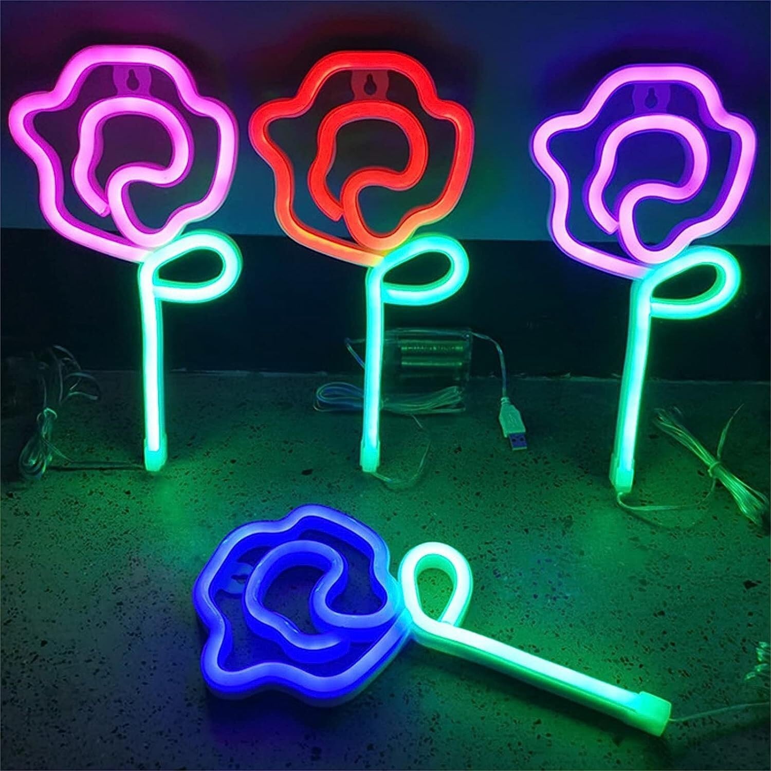 Panneau de 1 lumières fluo LED personnalisable en forme de fleur，Panneau de signalisation de lumières de nuit, 28 14&nbsp;cm
