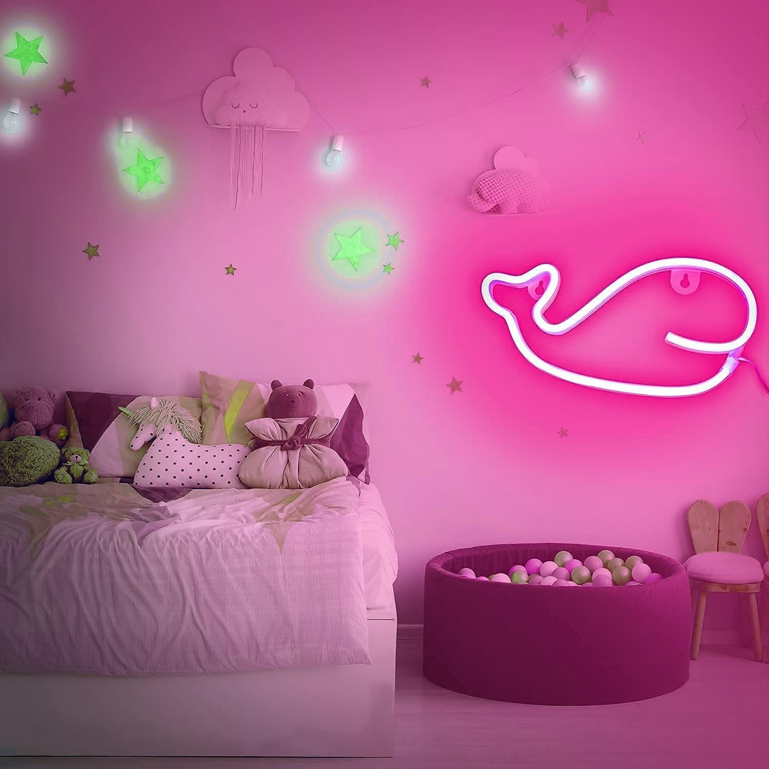 Enseigne néon baleine 1 pièces, décoration murale néon LED, pour décoration murale Chambre de jeu Jeu Chambre de garçon Grand cadeau pour enfant,