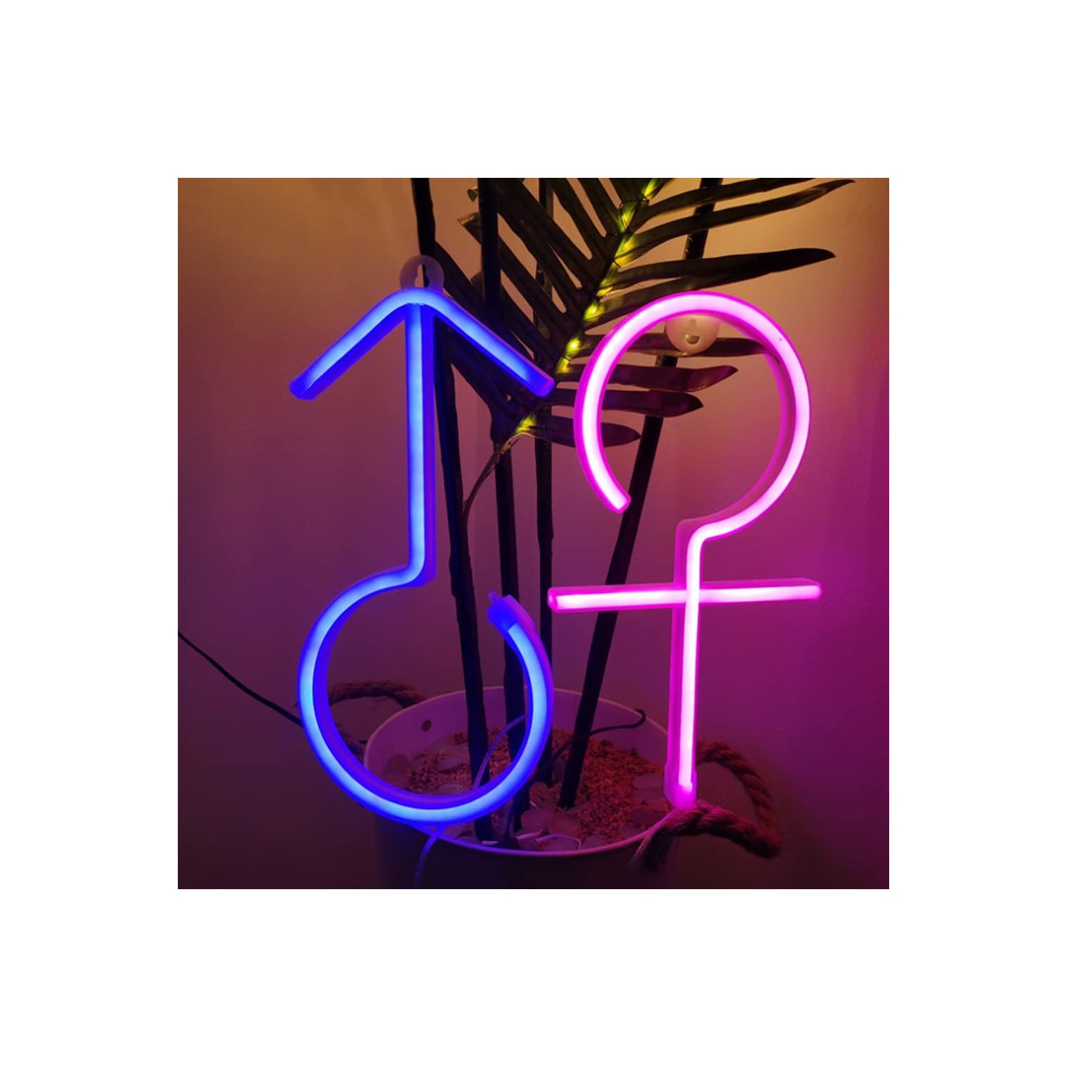 Veilleuse néon 1 pièces, panneaux fluorescents LED Lumière de nuit Hommes et Femmes néons pour chambre d'enfant, éclairage à batterie USB