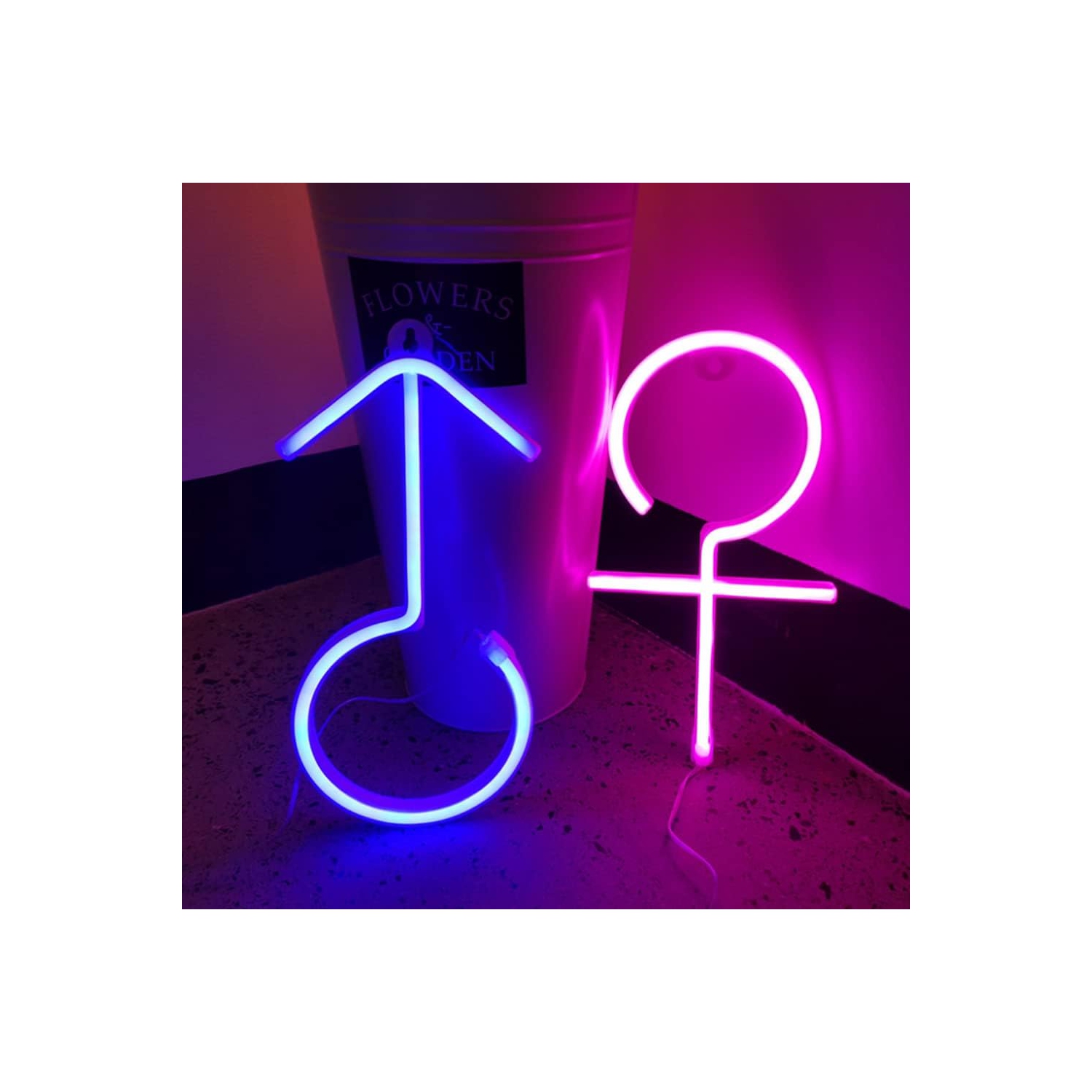 Veilleuse néon 1 pièces, panneaux fluorescents LED Lumière de nuit Hommes et Femmes néons pour chambre d'enfant, éclairage à batterie USB