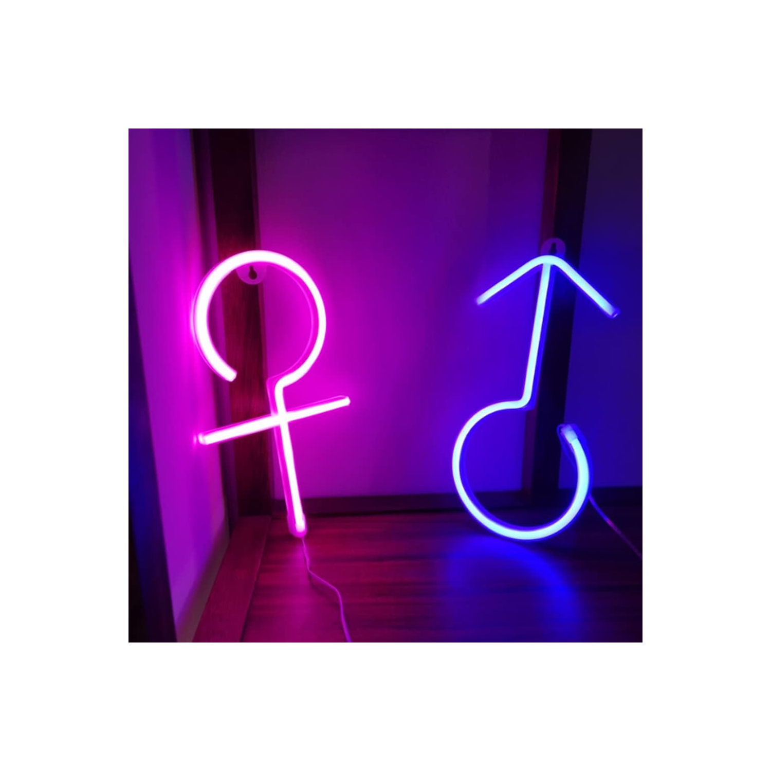 Veilleuse néon 1 pièces, panneaux fluorescents LED Lumière de nuit Hommes et Femmes néons pour chambre d'enfant, éclairage à batterie USB