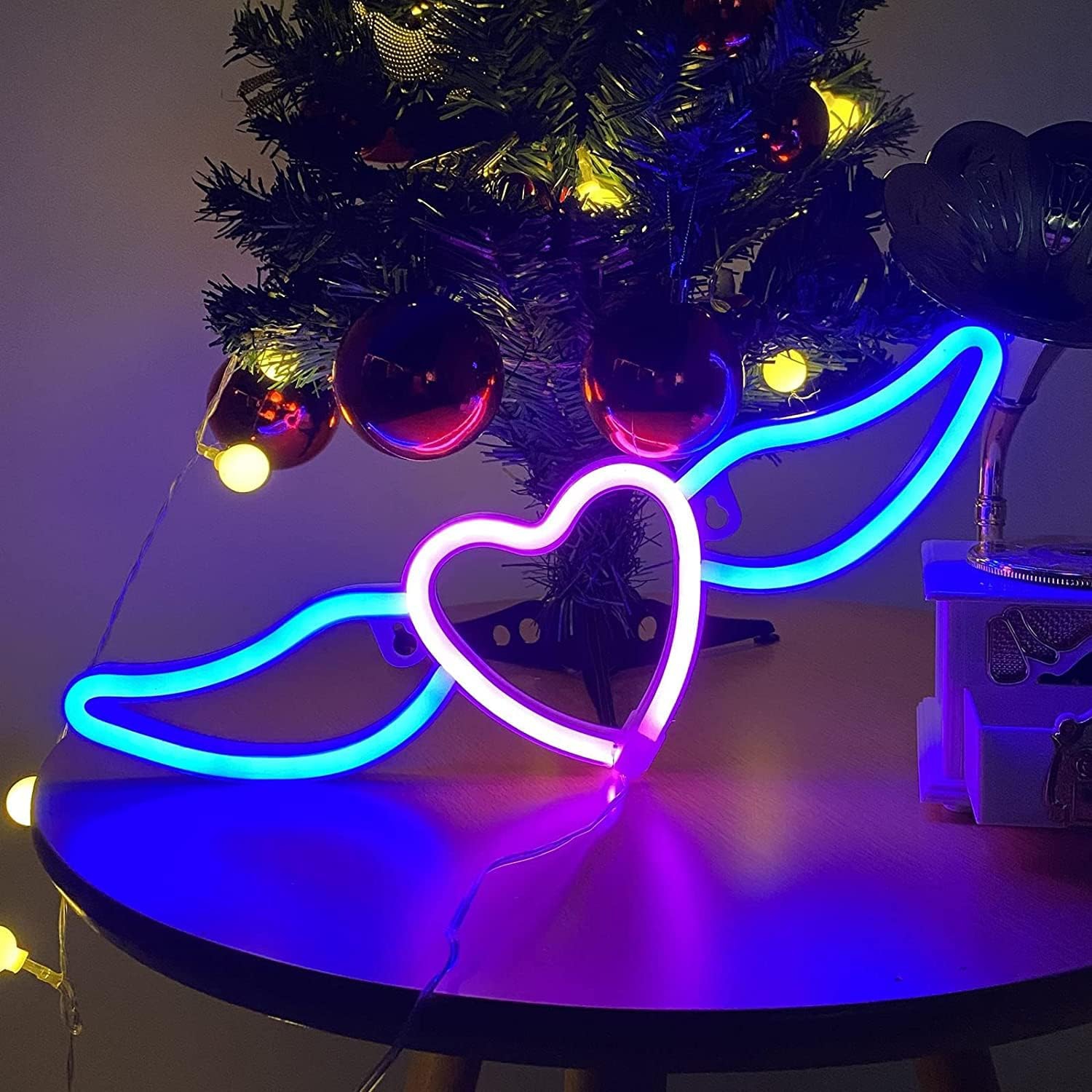 Panneau néon 1 pces Affiche néon LED illuminé, USB ou aile d'ange à piles, lumière néon, veilleuse décorative, coeur, décoration murale, bar, bière