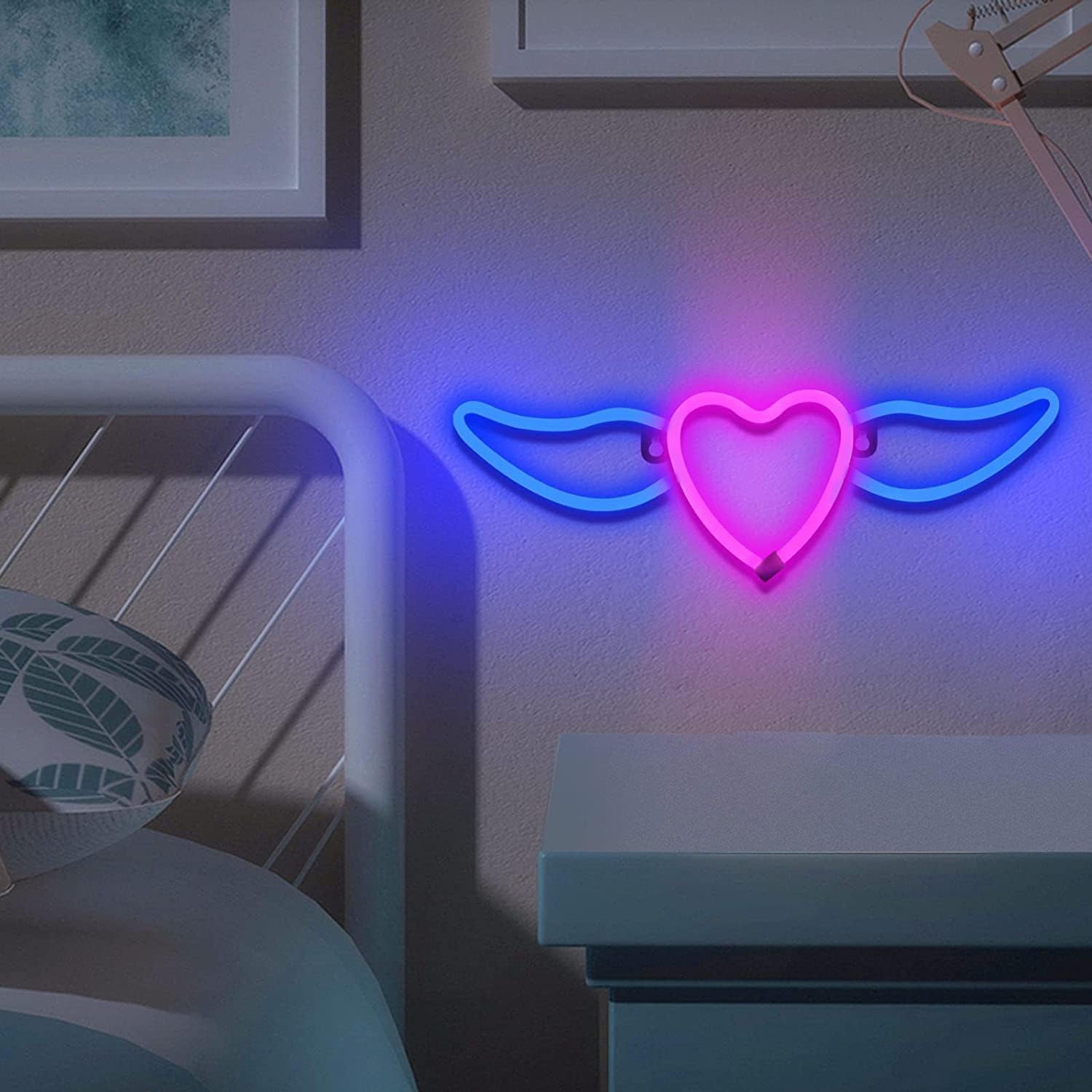 Panneau néon 1 pces Affiche néon LED illuminé, USB ou aile d'ange à piles, lumière néon, veilleuse décorative, coeur, décoration murale, bar, bière