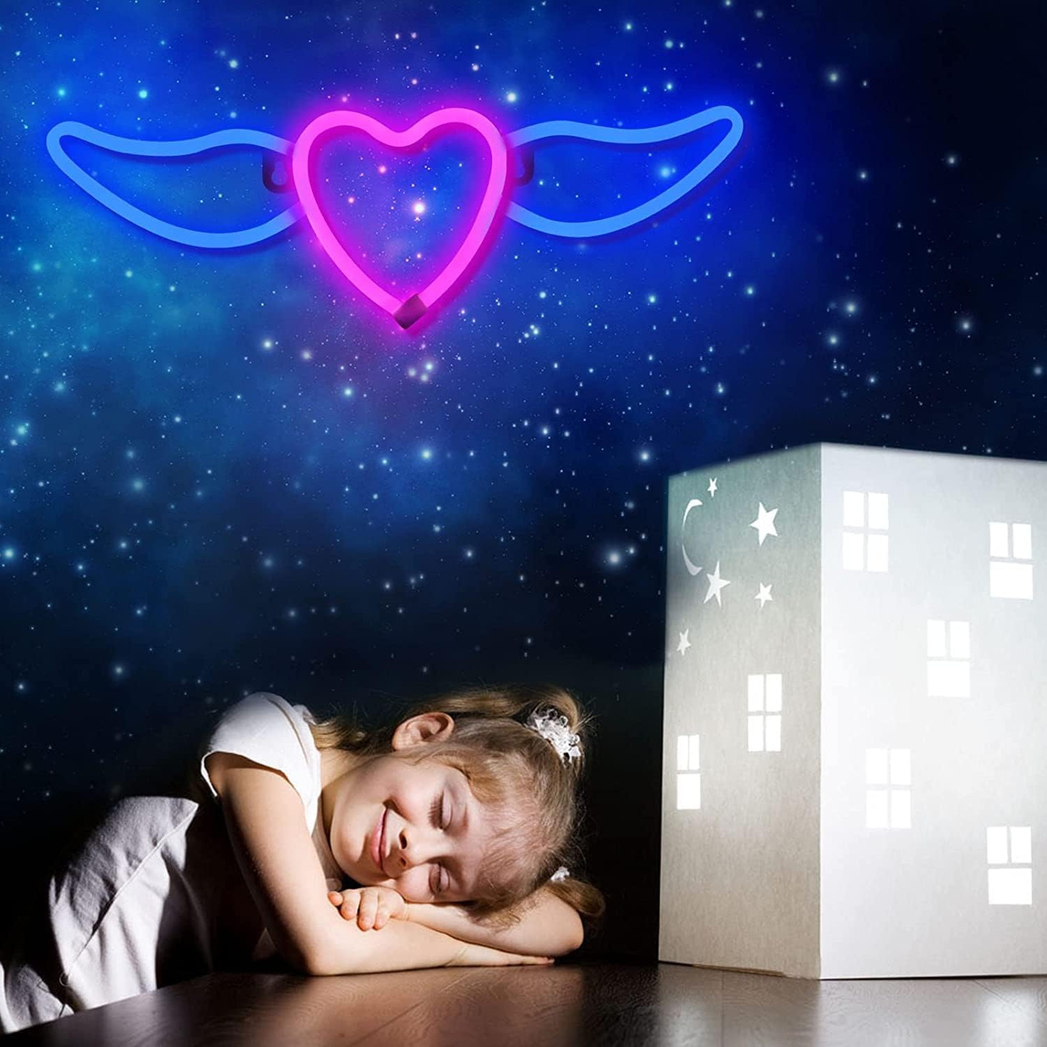 Panneau néon 1 pces Affiche néon LED illuminé, USB ou aile d'ange à piles, lumière néon, veilleuse décorative, coeur, décoration murale, bar, bière