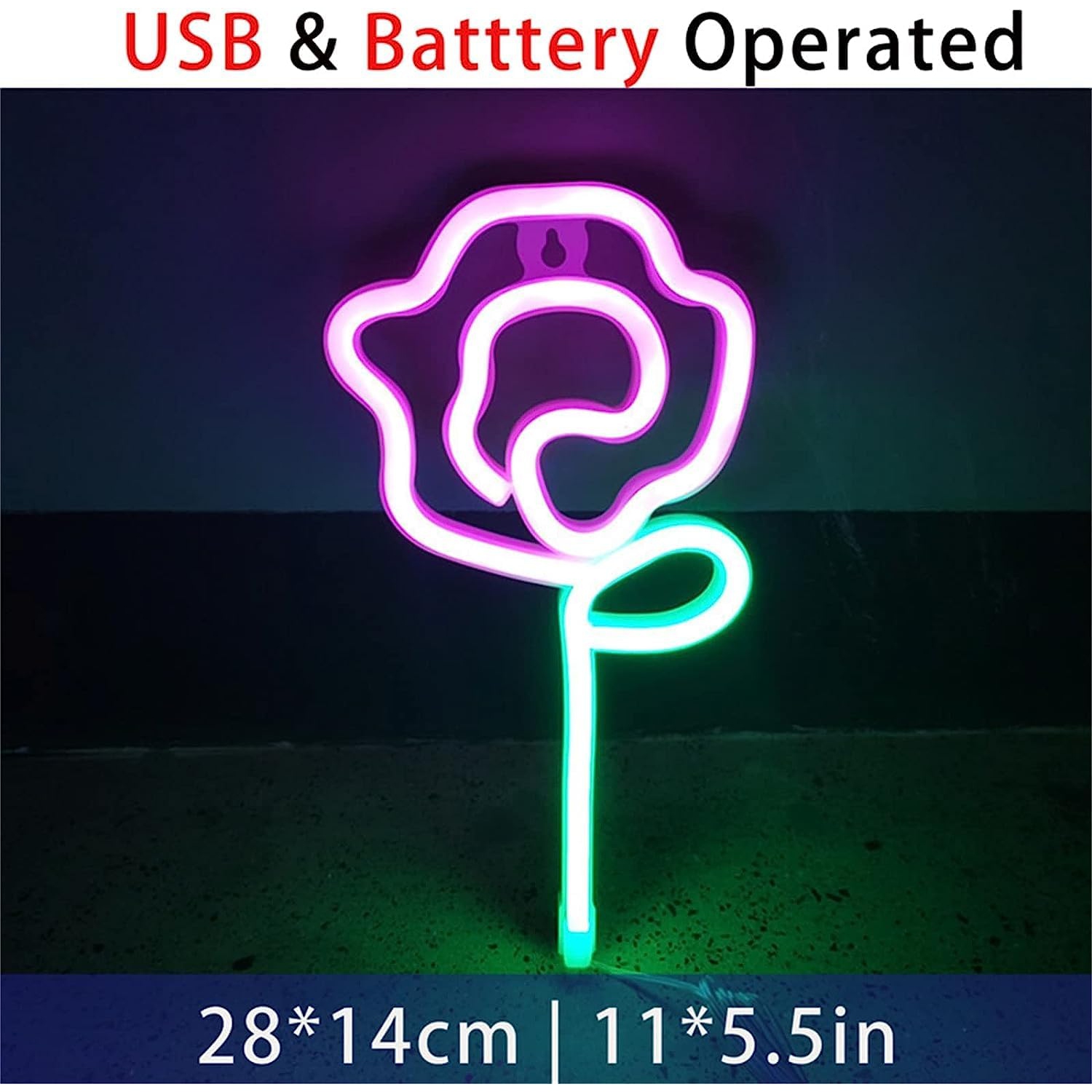 1-pcs Flower Customizable LED Neon Sign，Night Lights Signboard, 28X14cm