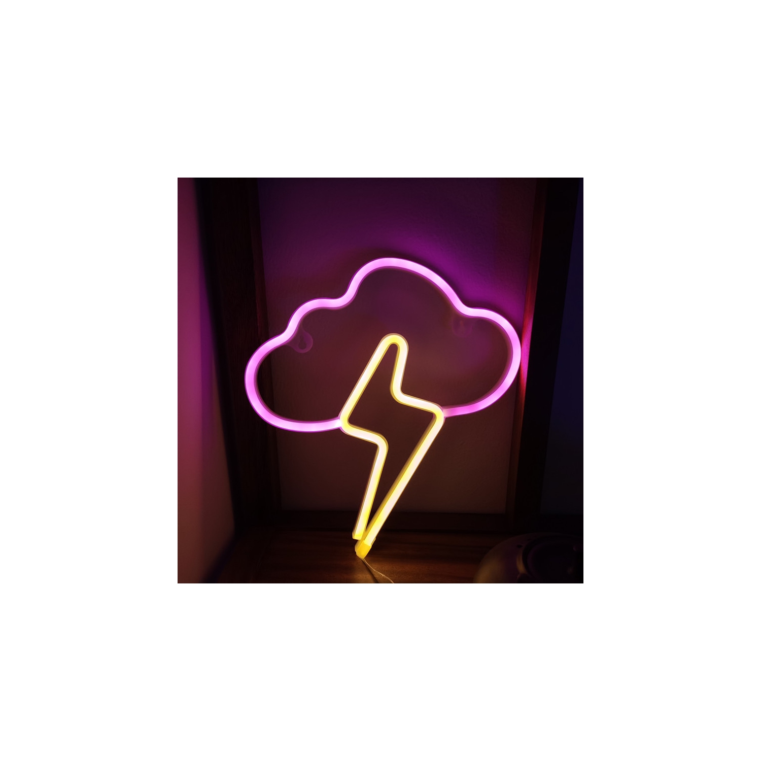 1 lumières néon LED nuages, panneau néon effet éclair, décoration murale néon LED alimentée par piles ou USB