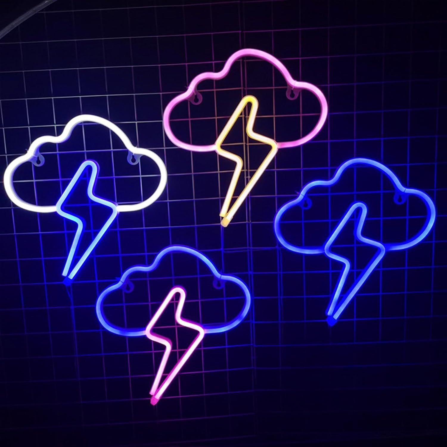 1 lumières néon LED nuages, panneau néon effet éclair, décoration murale néon LED alimentée par piles ou USB