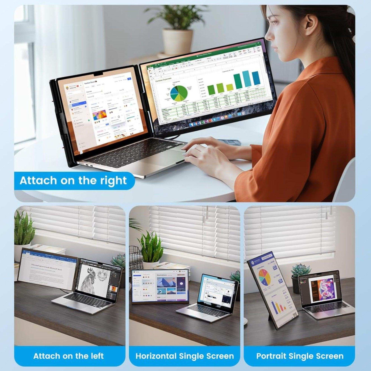 TUTT 15.6” Portable Monitor | Multi-Position IPS FHD Screen Extender | USB-C & HDMI, Built-in Speakers, P5