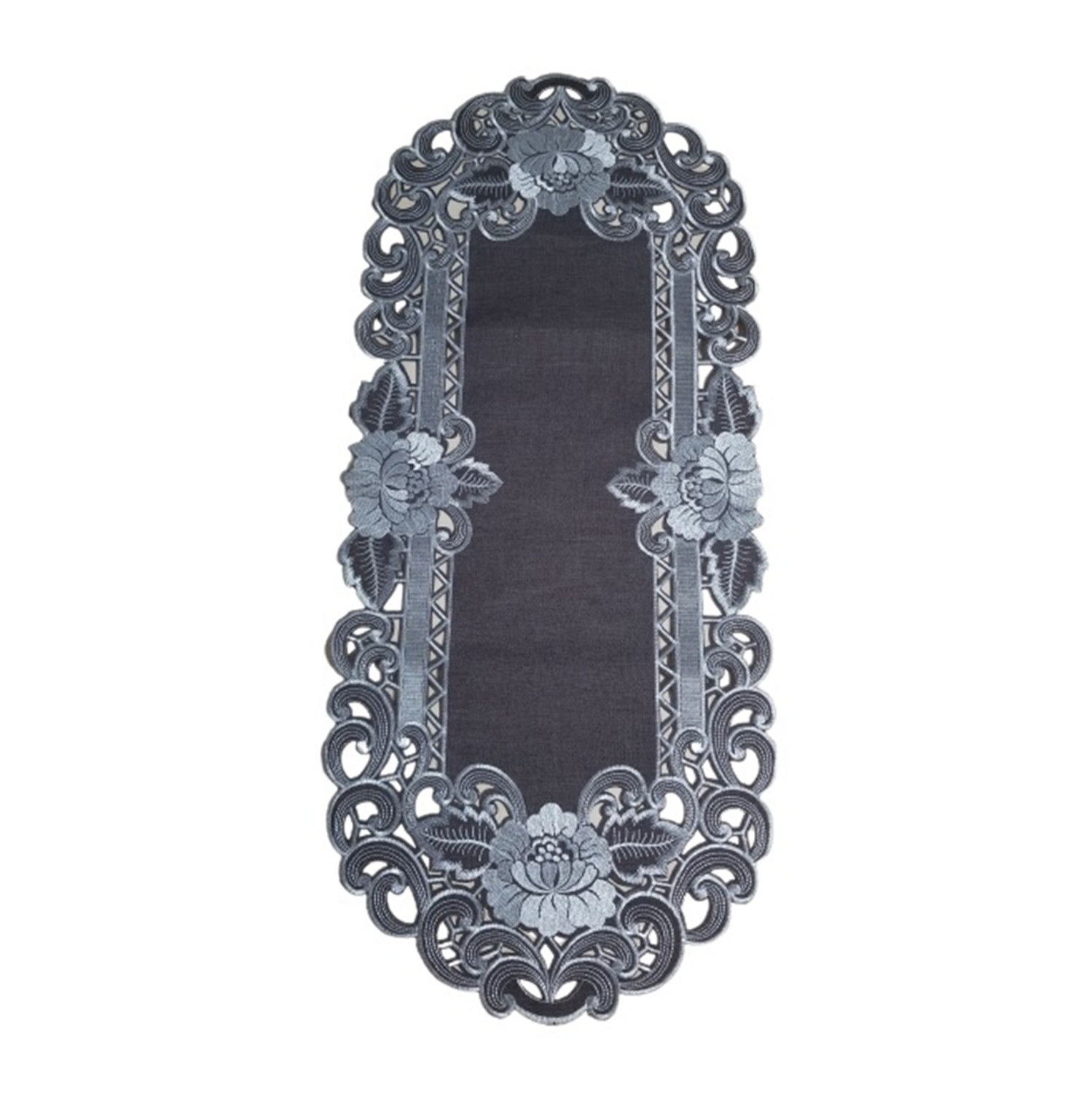 Cocoa Linen Embroidered Cutwork Rectangular Table Runner, 14 by 32 inch Table Linen Decor, Water Resistance, Machine Wash safe