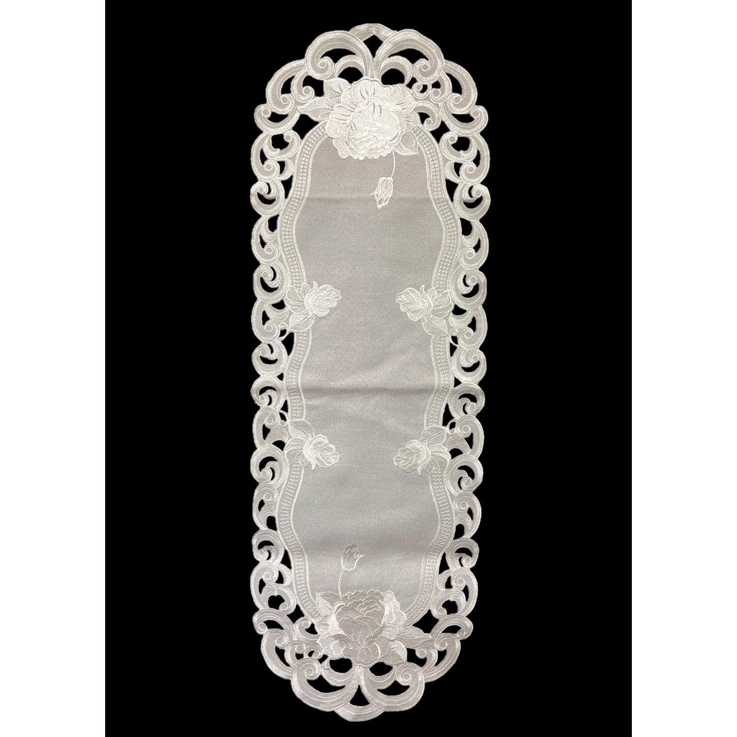 Chemin de table rectangulaire brodé rose argenté, 16 par 45&nbsp;po, décoration lin de table, résistance à l'eau, lavable à la machine