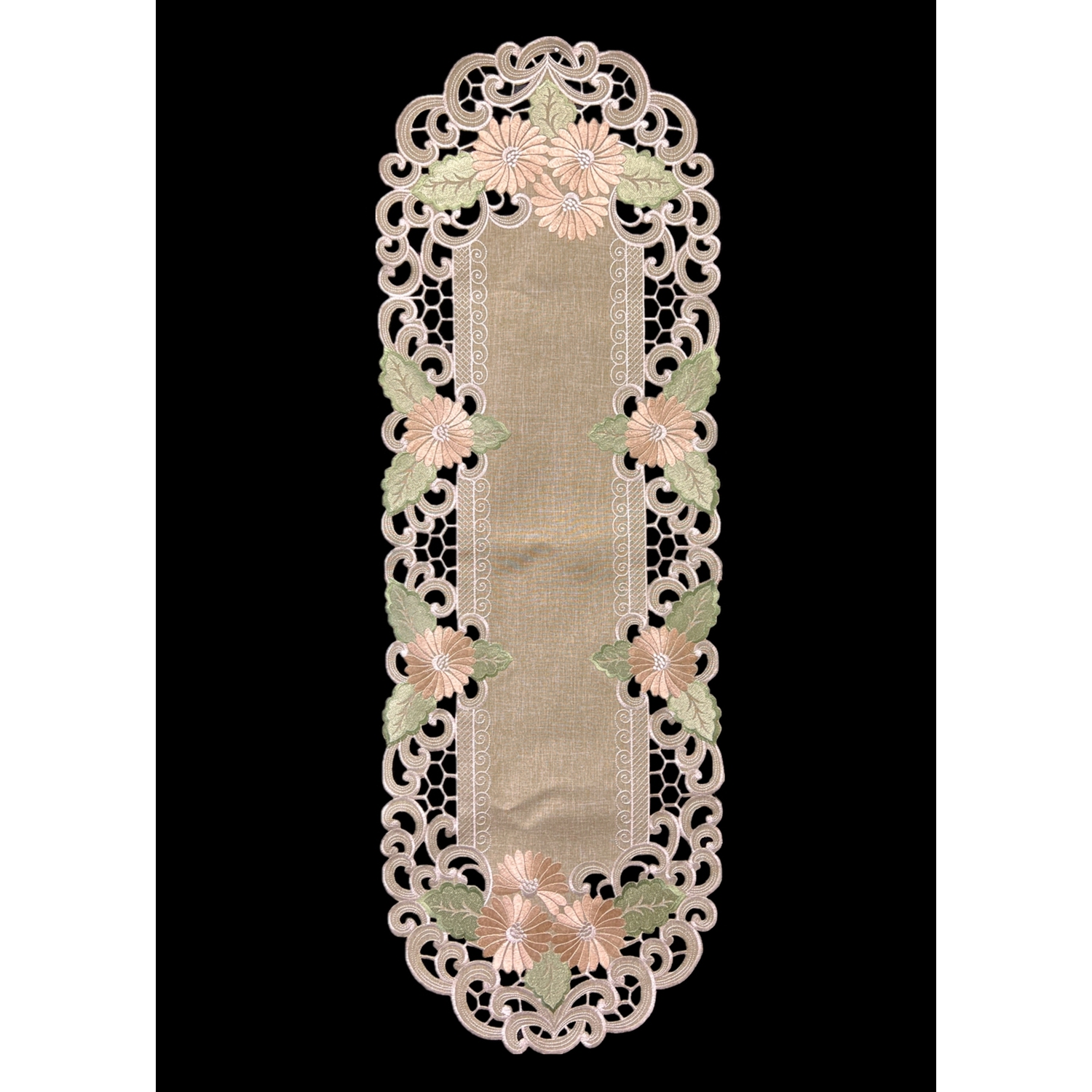 Fleur Latte Embroidered Cutwork Rectangular Table Runner, 16 by 45 inch Table Linen Decor, Water Resistance, Machine Wash safe