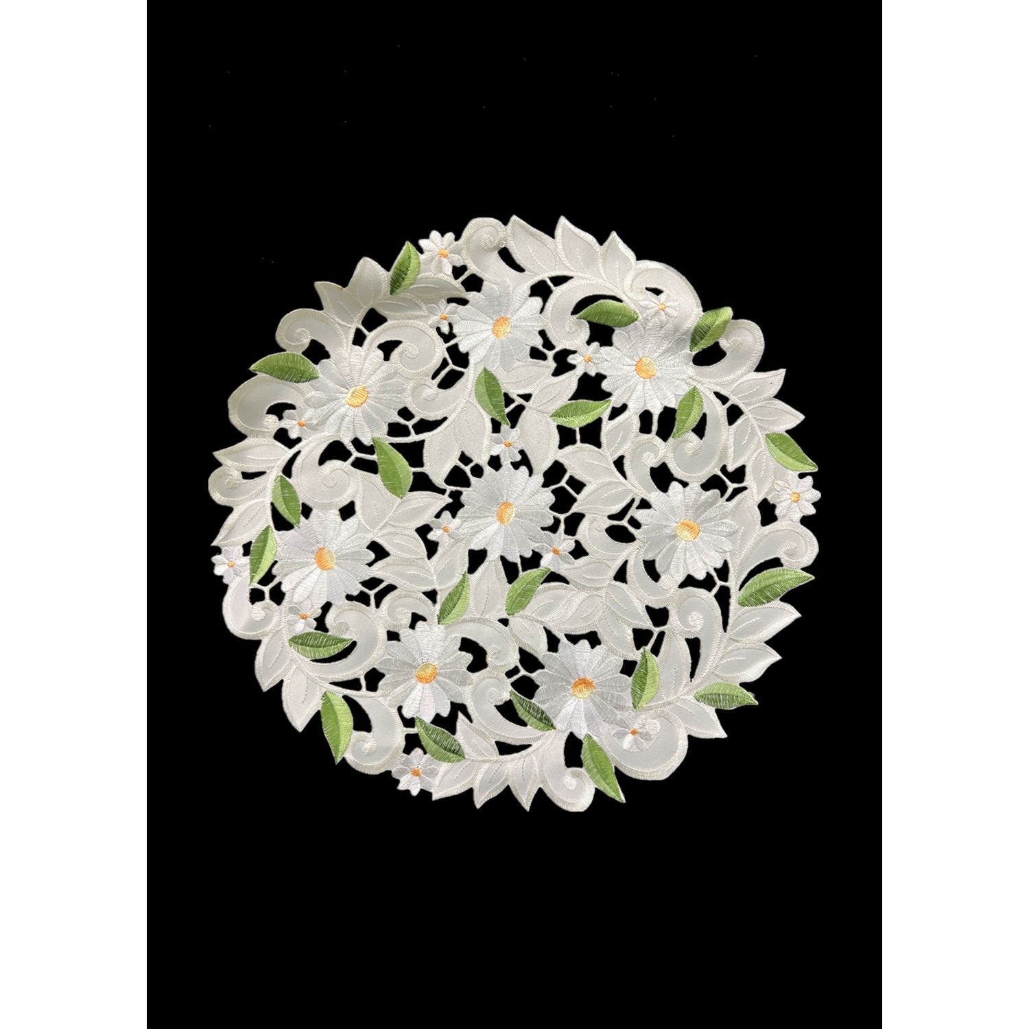 Napperon rond brodé margarita, décoration de table en lin de 11&nbsp;po de diamètre, résistance à l'eau, lavable à la machine