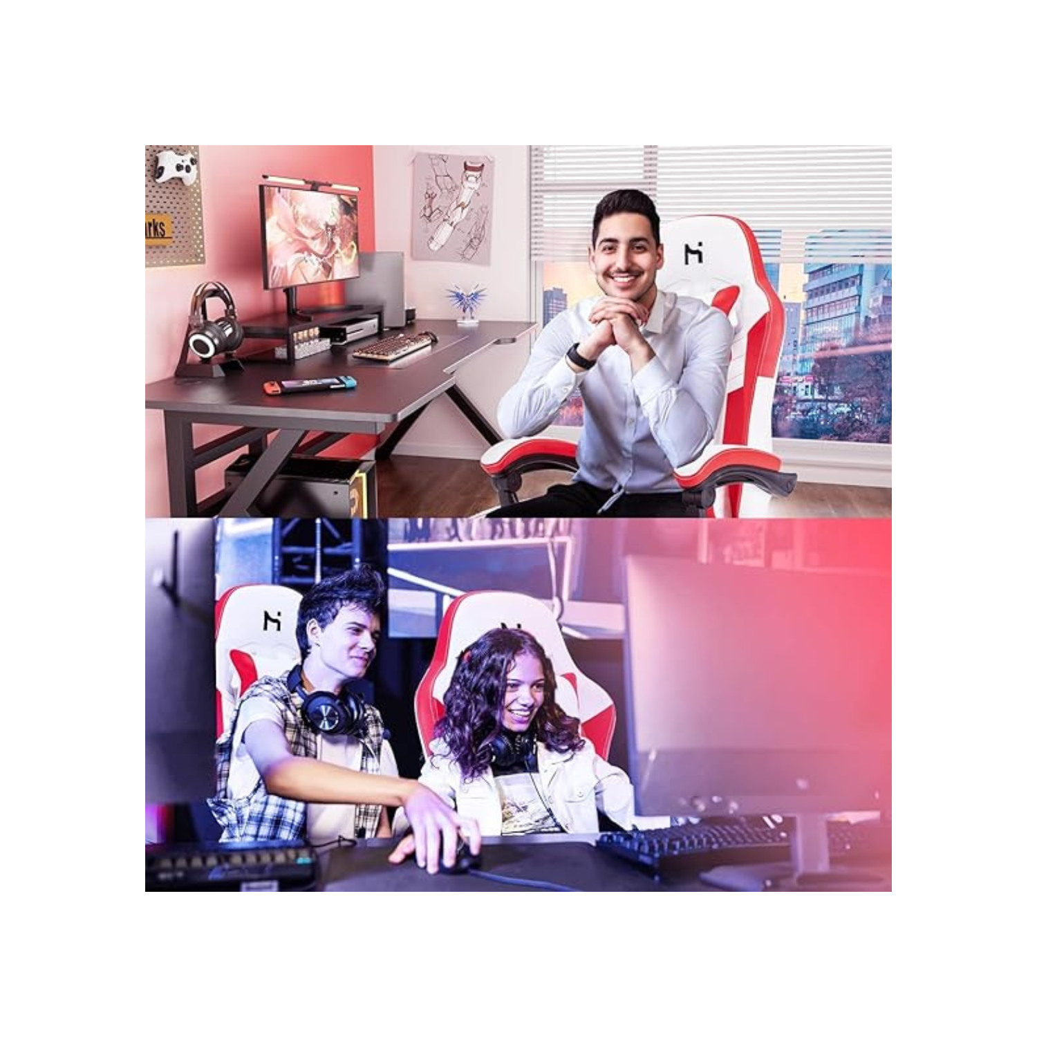 HLDIRECT Gaming Chair, Ergonomic Gaming Chairs for Adults, Video Game Chair with Footrest, Gamer Computer Chair with Highback Headrest and Lumbar