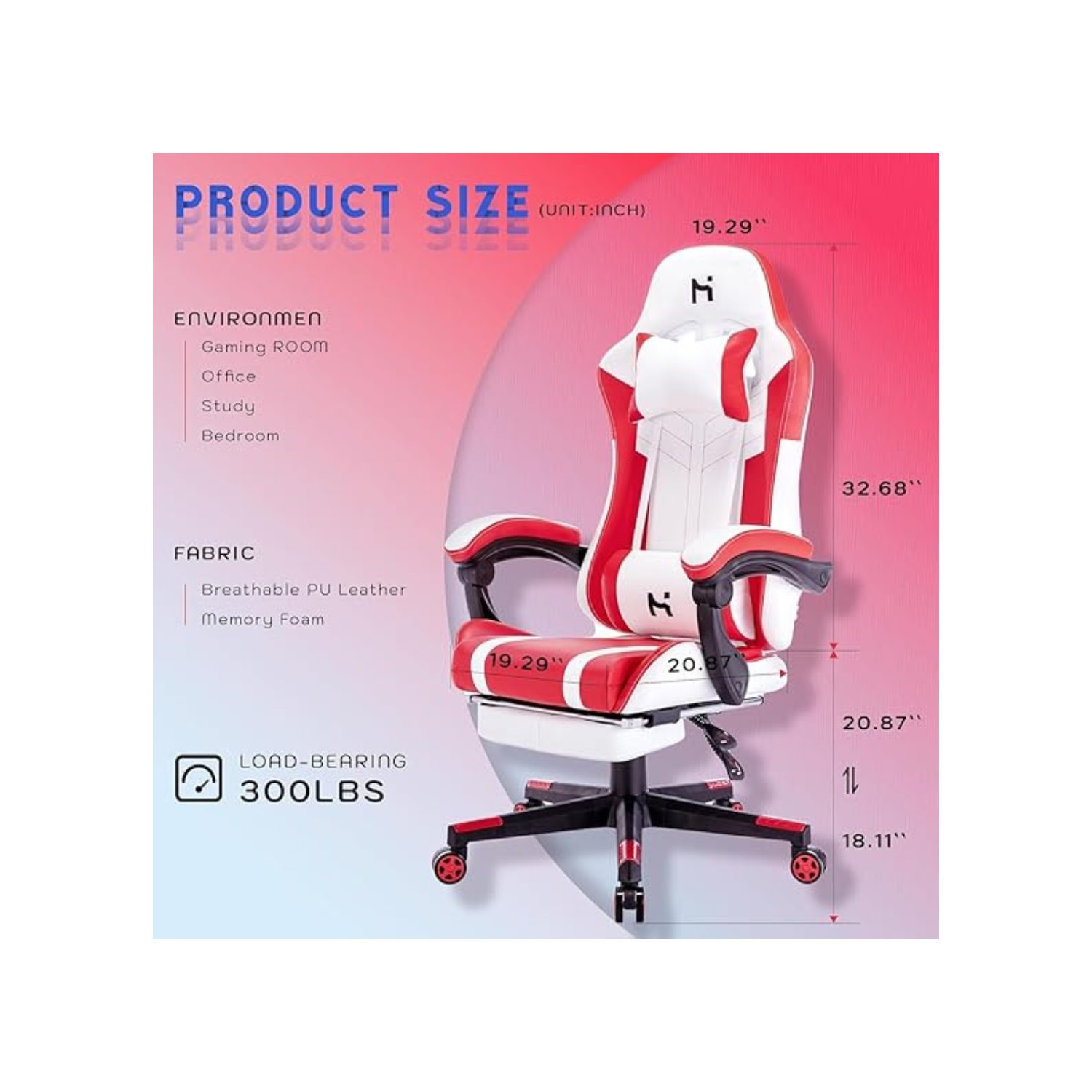 HLDIRECT Gaming Chair, Ergonomic Gaming Chairs for Adults, Video Game Chair with Footrest, Gamer Computer Chair with Highback Headrest and Lumbar
