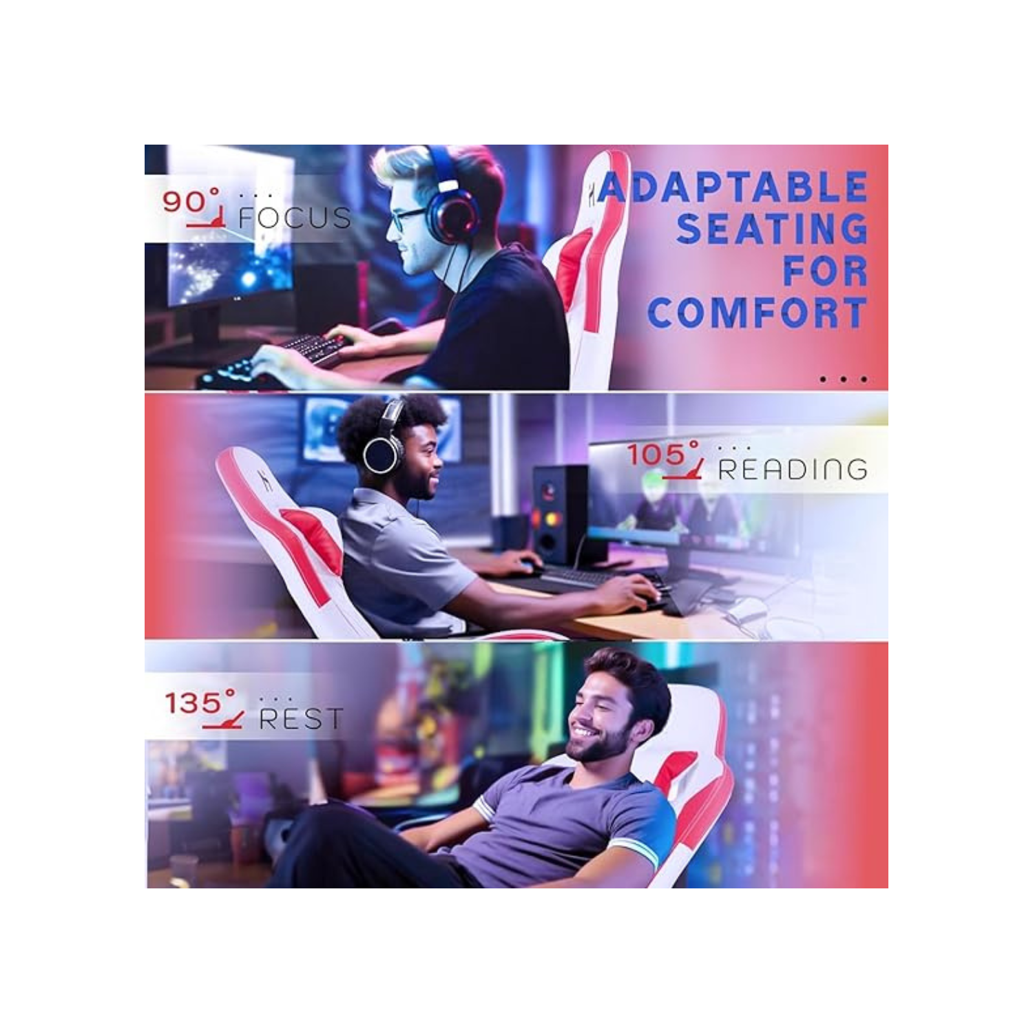 HLDIRECT Gaming Chair, Ergonomic Gaming Chairs for Adults, Video Game Chair with Footrest, Gamer Computer Chair with Highback Headrest and Lumbar