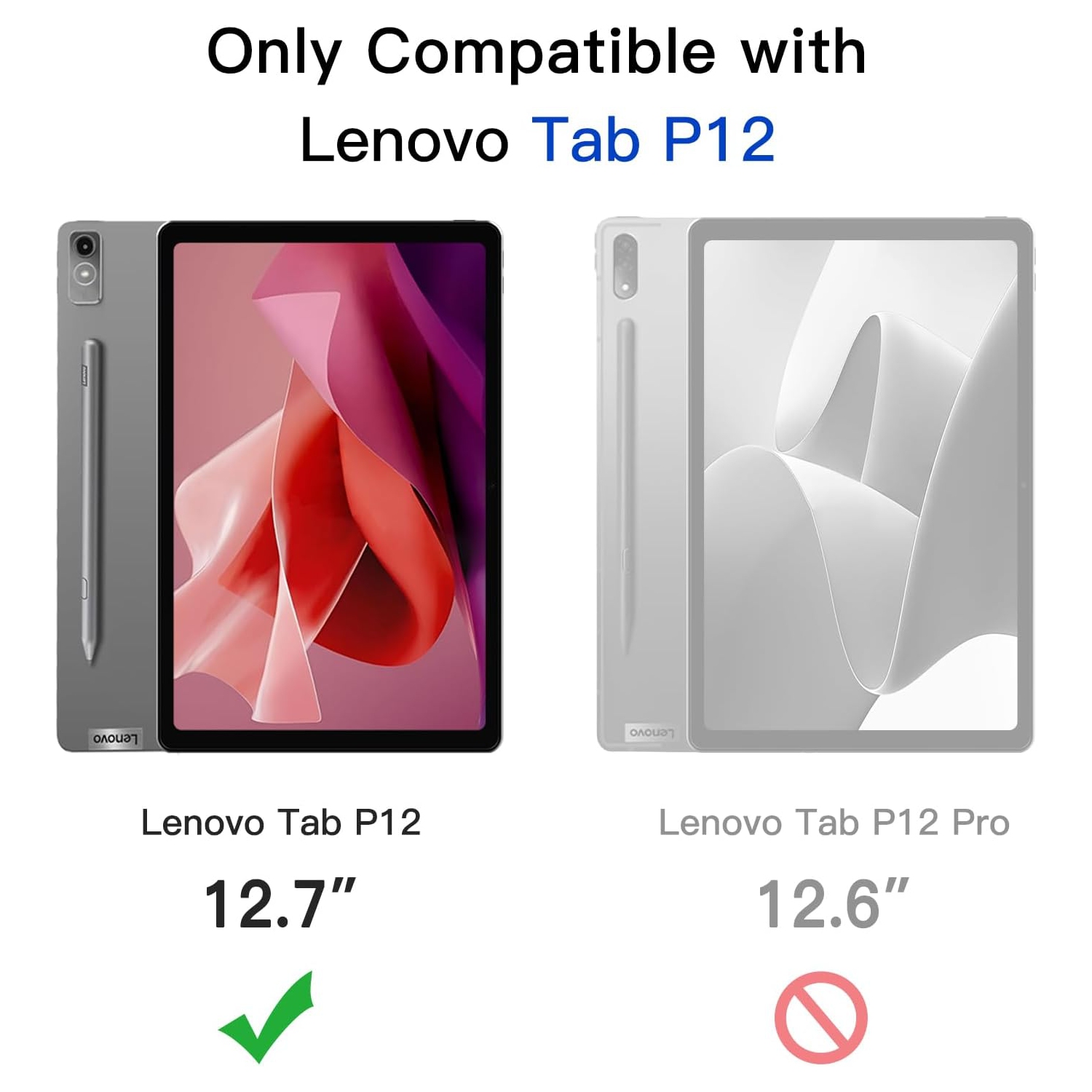 Case for Lenovo Tab P12 12.7-Inch with Stylus Holder, Clear Transparent Hard PC Back, Protective Tri-Fold Stand