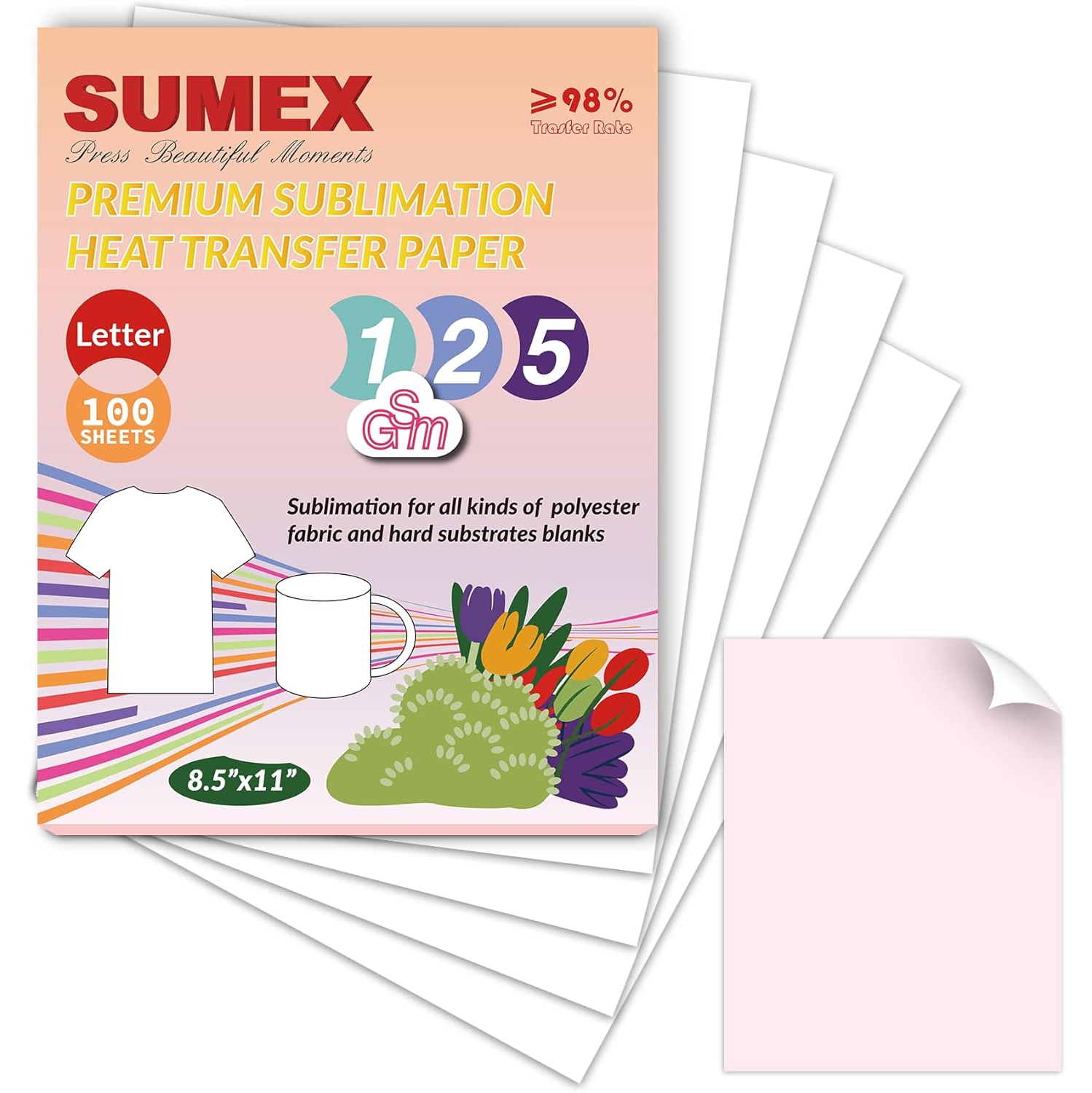 Sublimation Paper 8.5 x 11 inches Letter Size 125gsm 100 Sheets Sublimation Heat Transfer Paper Compatible