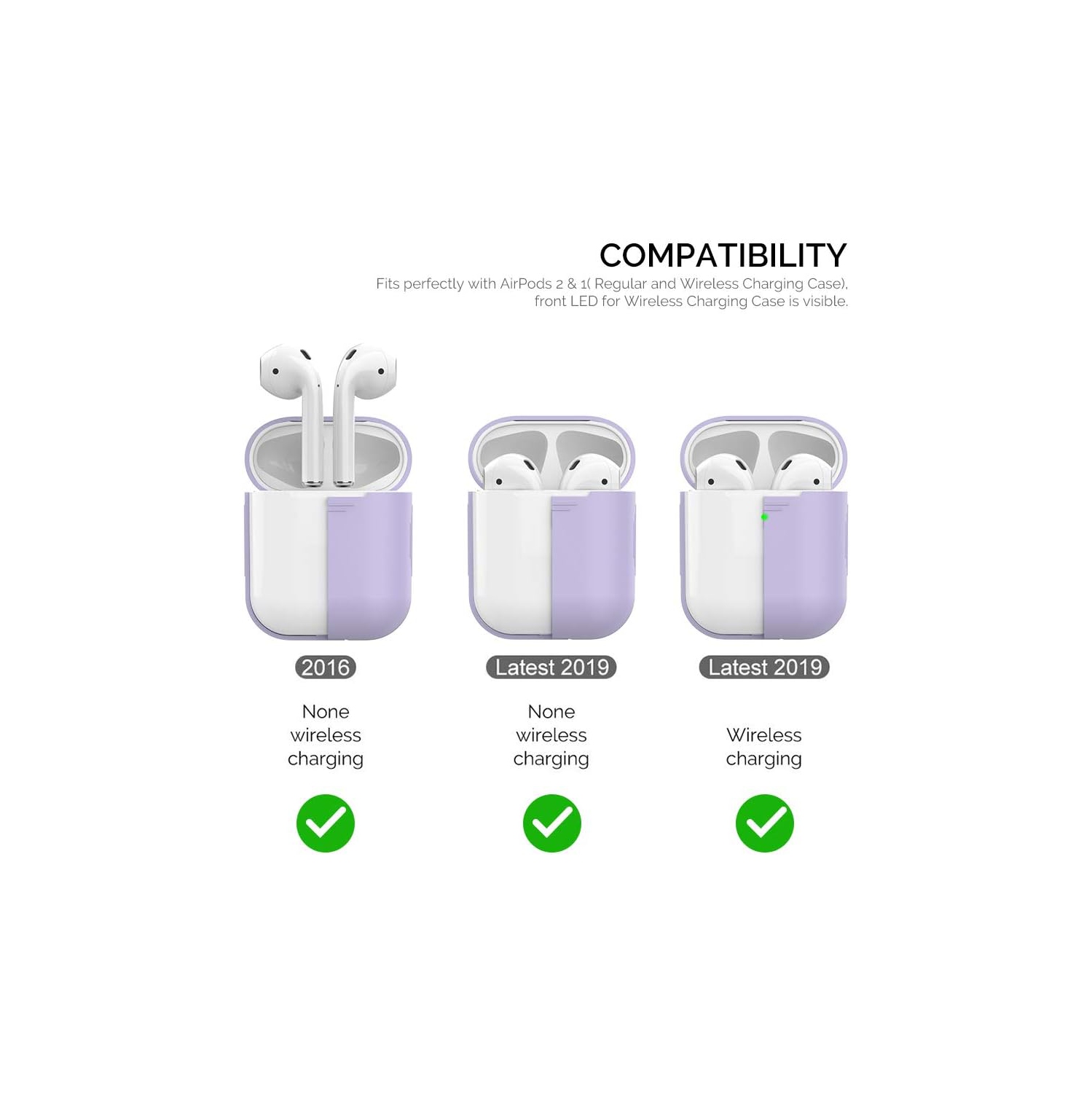 Silicone Case Cover [Front Visible] Compatible with AirPods 2 (Lavender)