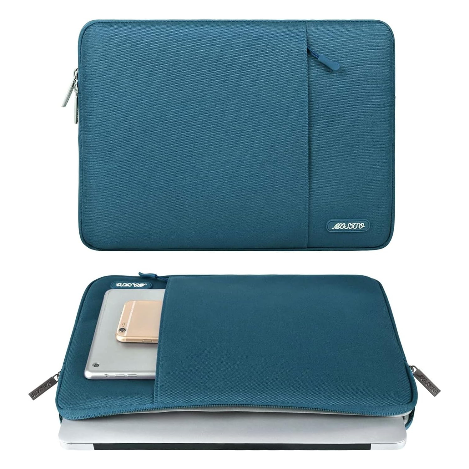 Laptop Sleeve Bag Compatible with Laptop 16 inch, Polyester Vertical Case with Pocket, Deep Teal