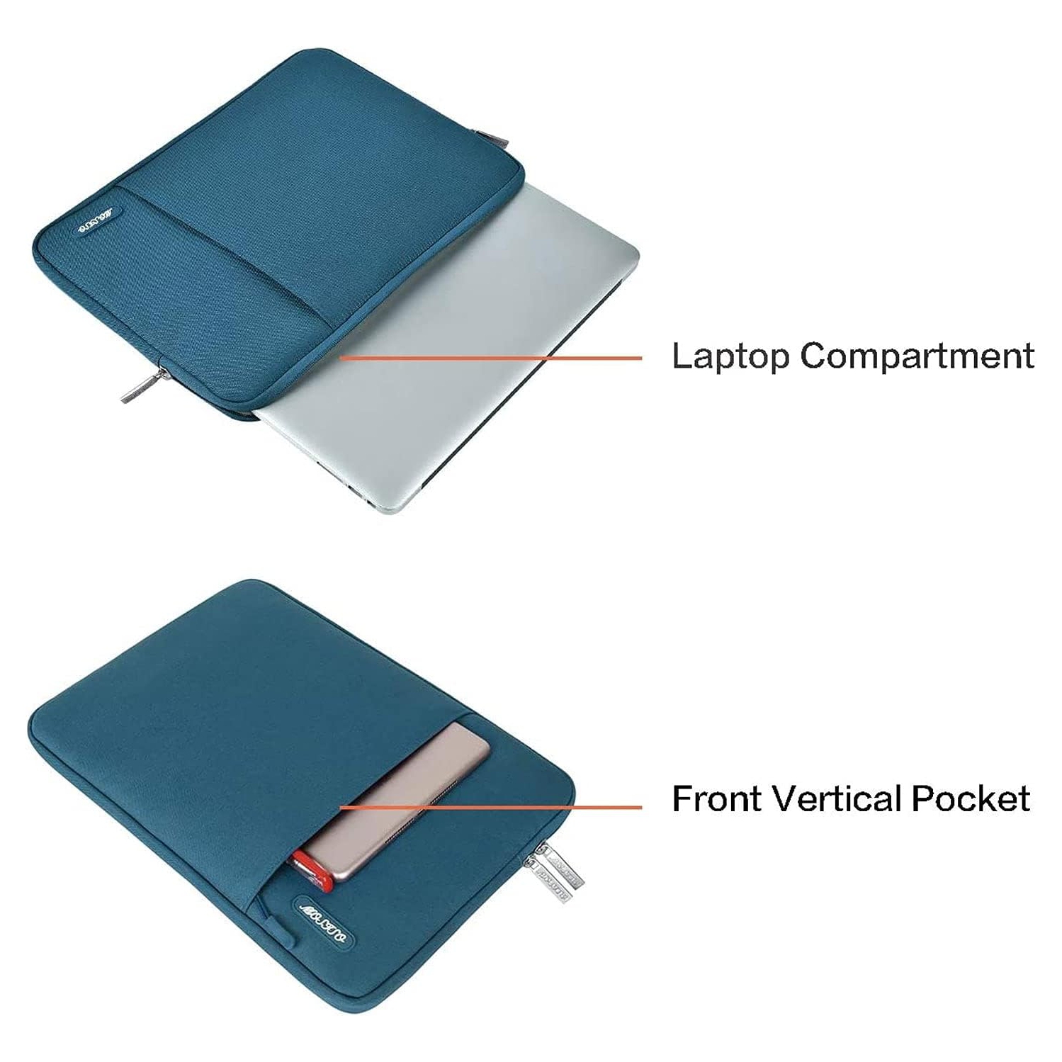 Laptop Sleeve Bag Compatible with Laptop 16 inch, Polyester Vertical Case with Pocket, Deep Teal