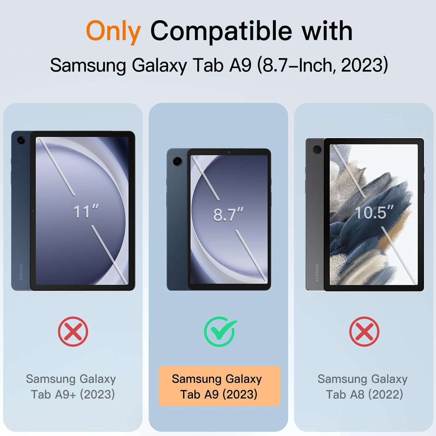 Case for Samsung Galaxy Tab A9 8.7-Inch 2023, Slim Translucent Back Tri-Fold Folio Stand Protective Tablet Cover