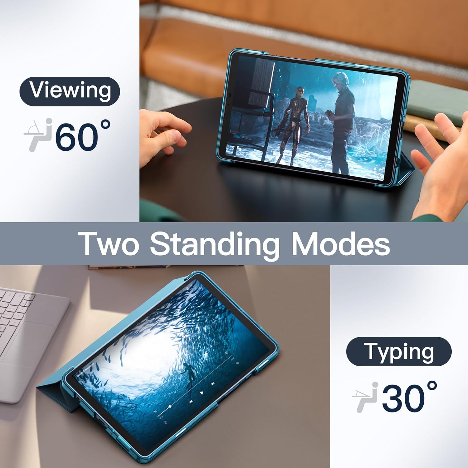 Case for Samsung Galaxy Tab A9 8.7-Inch 2023, Slim Translucent Back Tri-Fold Folio Stand Protective Tablet Cover