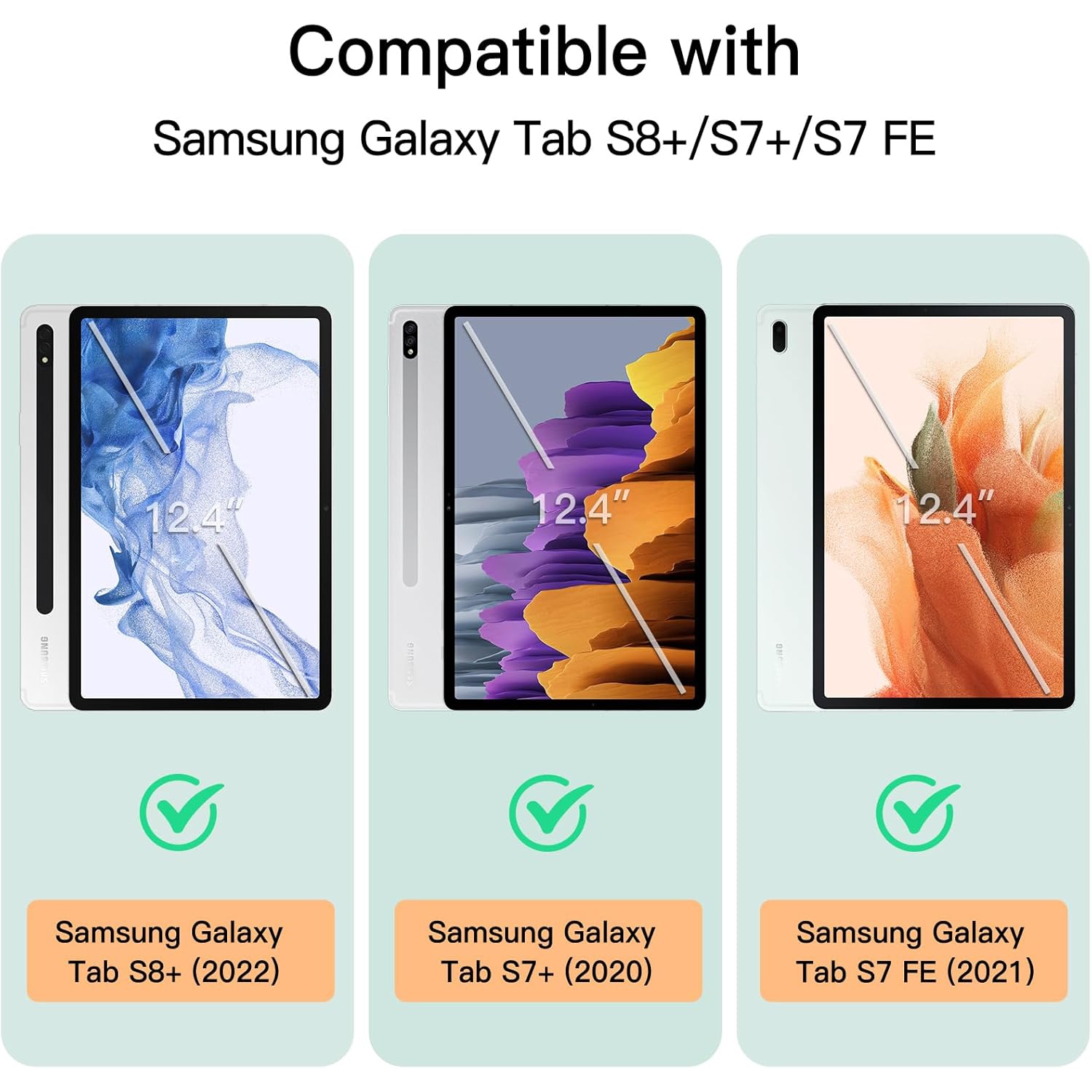 Case for Samsung Galaxy Tab S8 Plus 2022 / S7 FE 2021 / S7 Plus 2020 12.4-Inch with S Pen Holder, Slim Folio