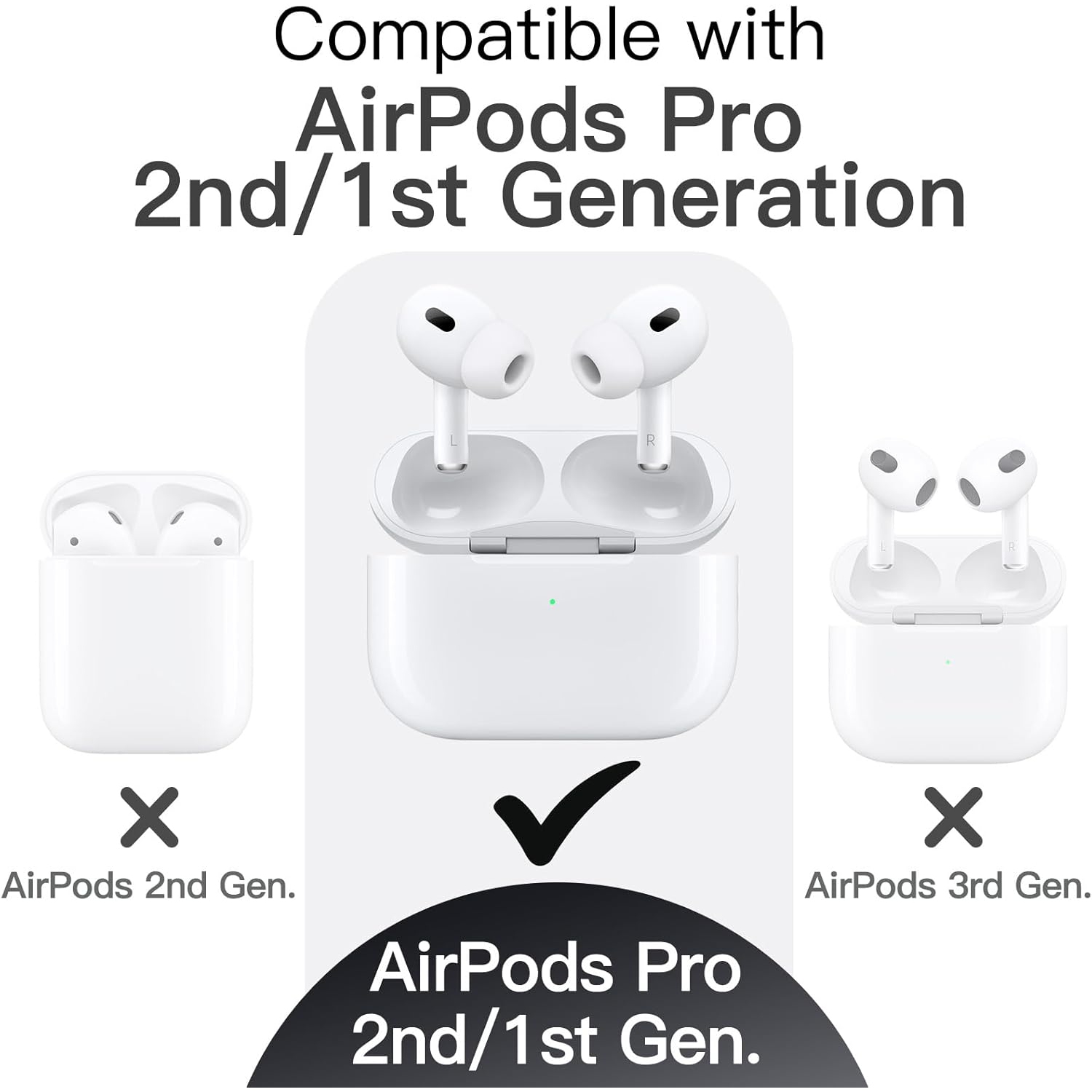 Upgraded Silicone Case Cover for AirPods Pro with Keychain, Hard PC