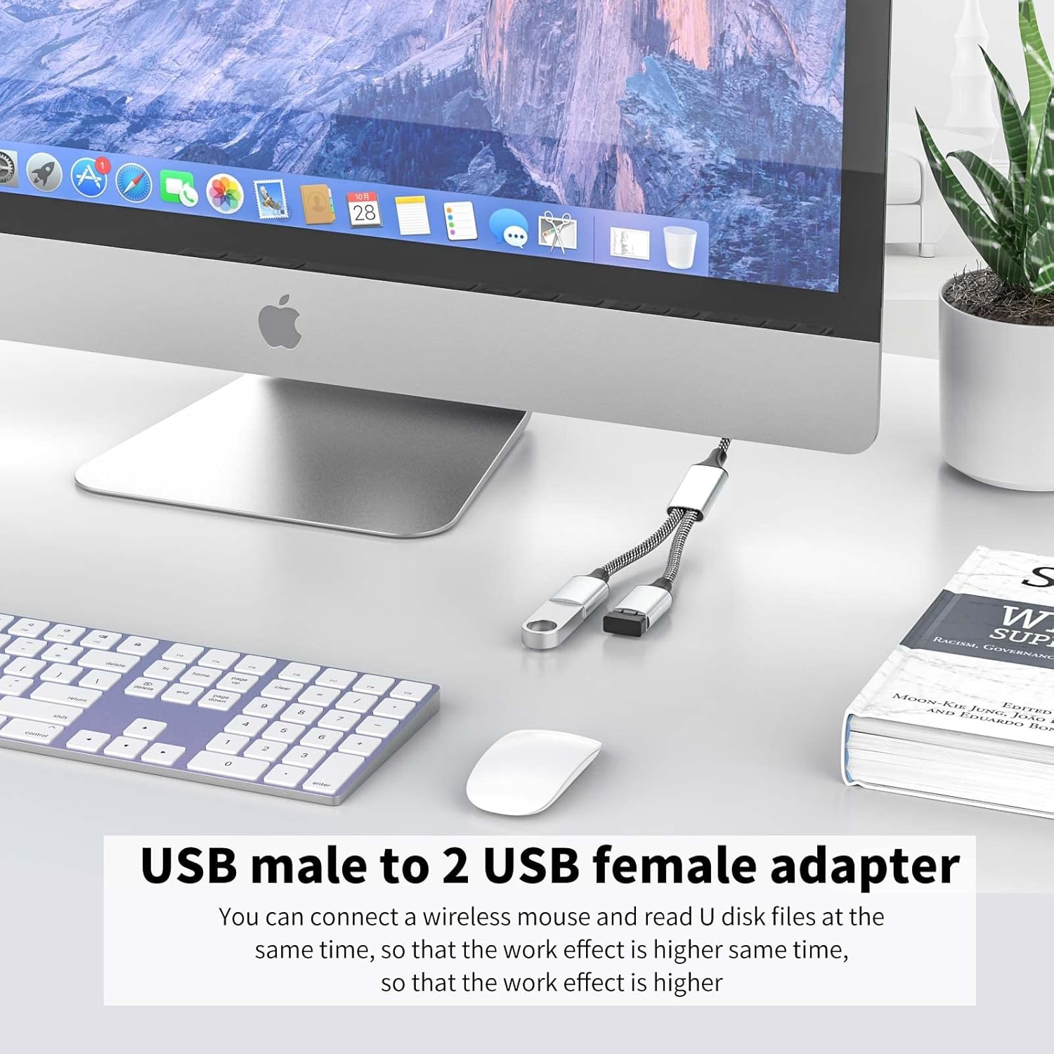 USB Splitter, USB A Male to 2 Female USB Extension Cable, 4Ft Long USB Y Splitter Support Slow Charging