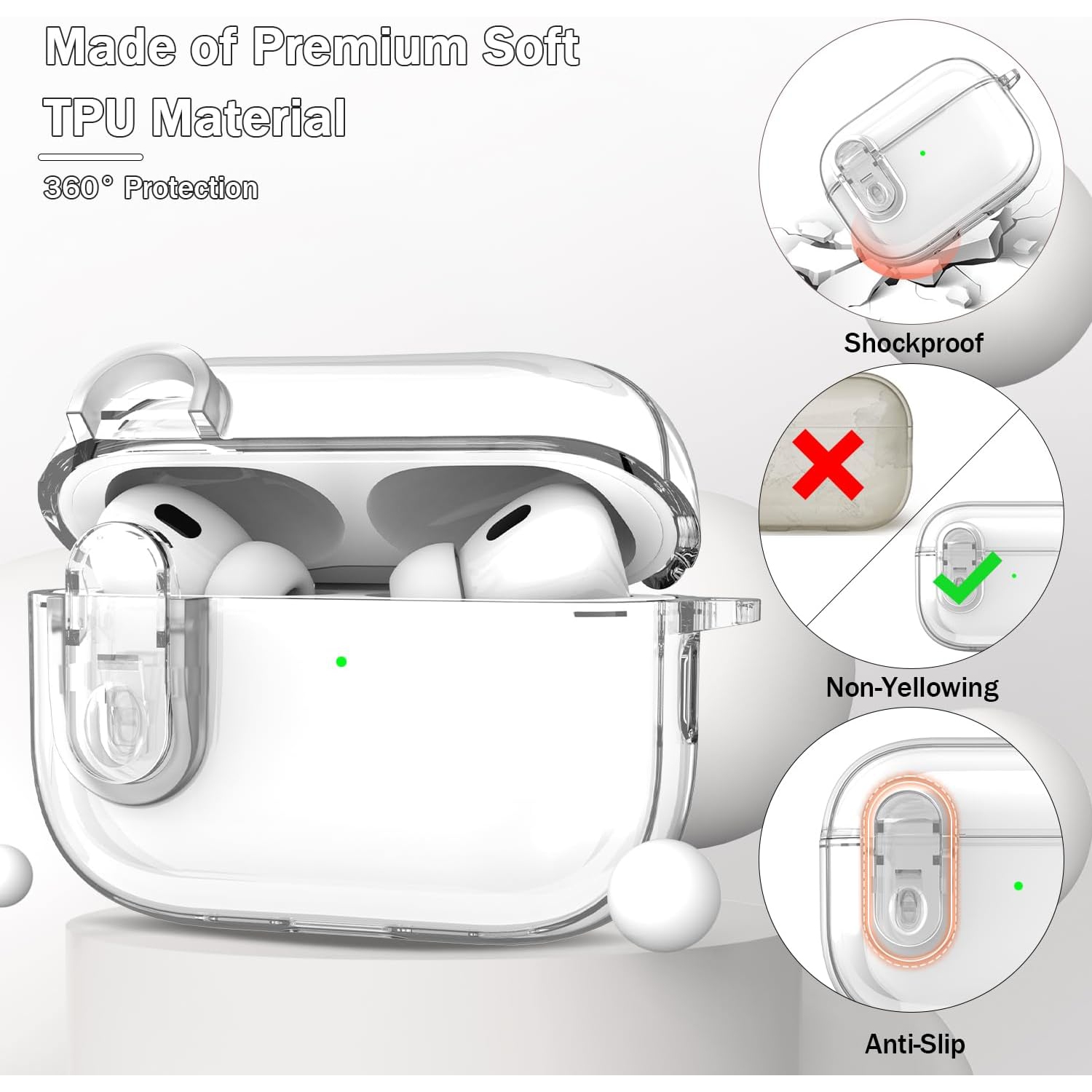 for Airpods Pro 2nd Generation Case with Secure Lock, Compatible with Airpods Pro Case 2nd/1st Gen, Clear Soft