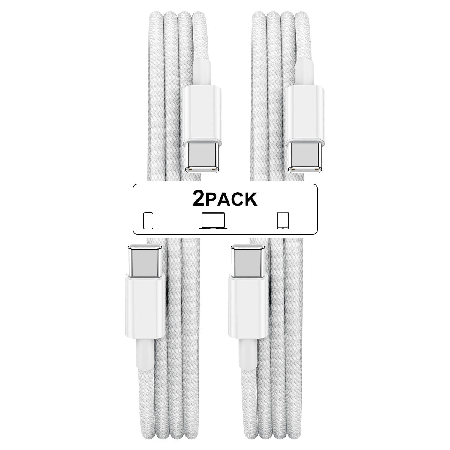 Câble de chargement rapide de type C à type C pour iPhone 15, 2 câbles de chargement en nylon tressé USB C à USB C de 3 pi pour iPhone 15